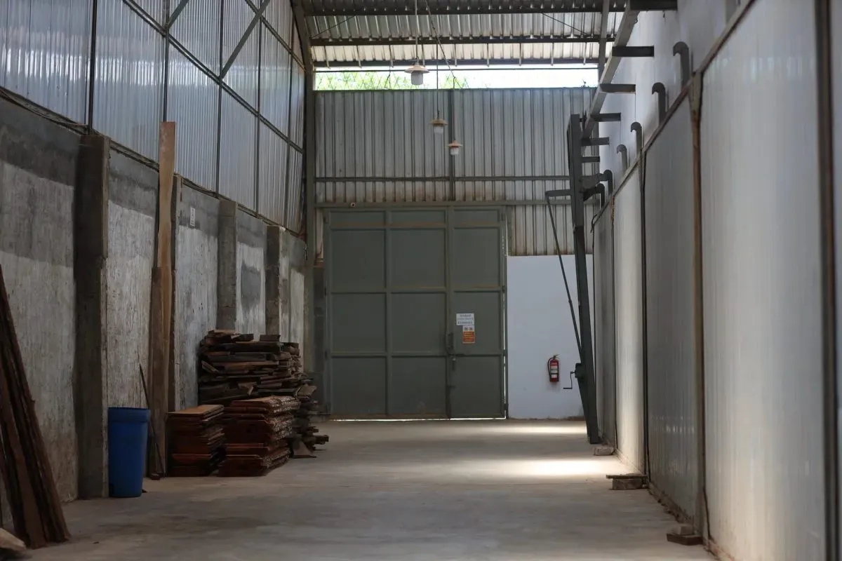 Empty warehouse interior with metal walls