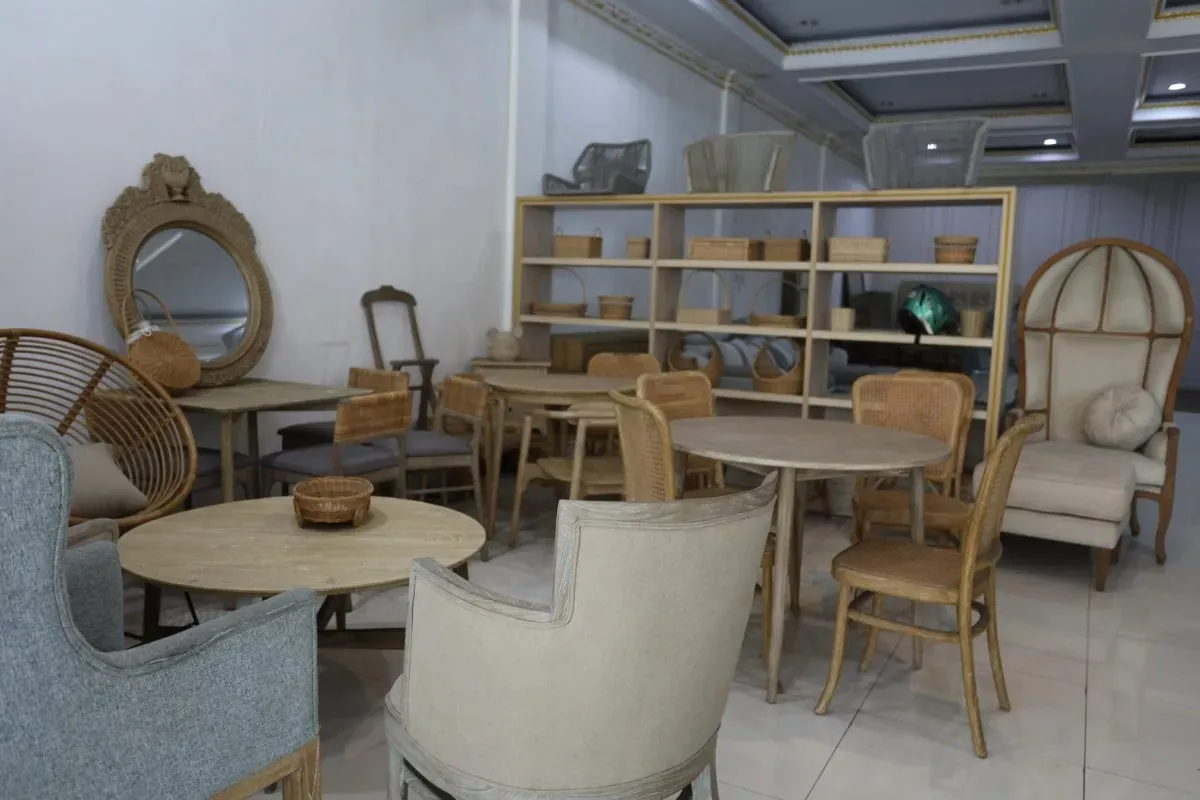 Rustic wooden furniture in showroom