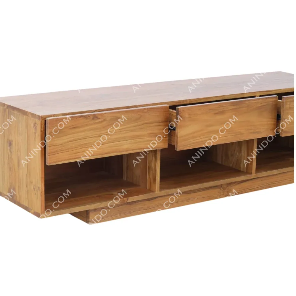 Wooden TV cabinet with drawers and shelves