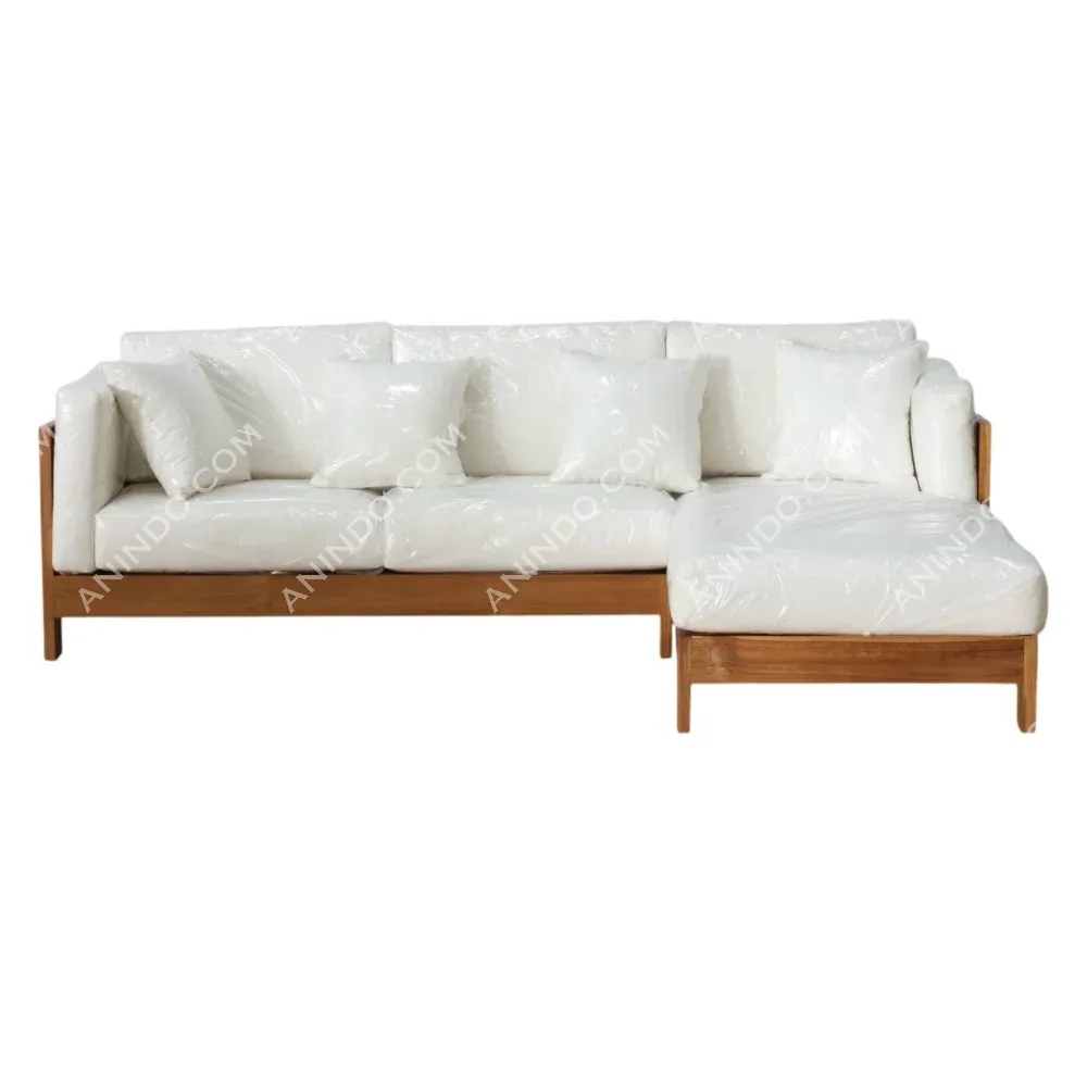 Modern white sectional sofa with wooden frame