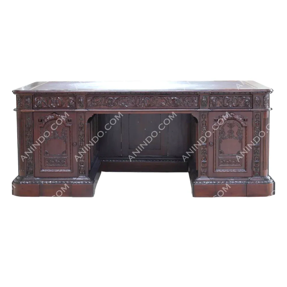 Antique dark wood carved office desk
