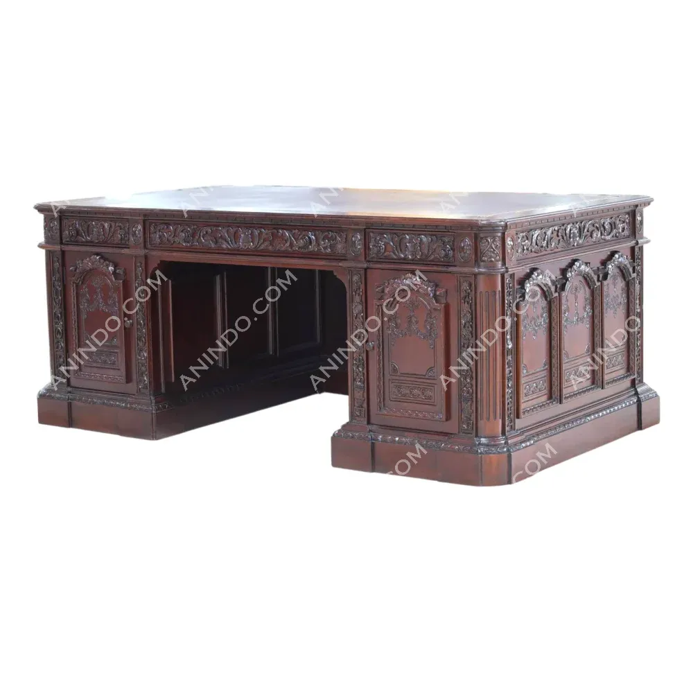 Antique wooden executive desk with ornate carvings