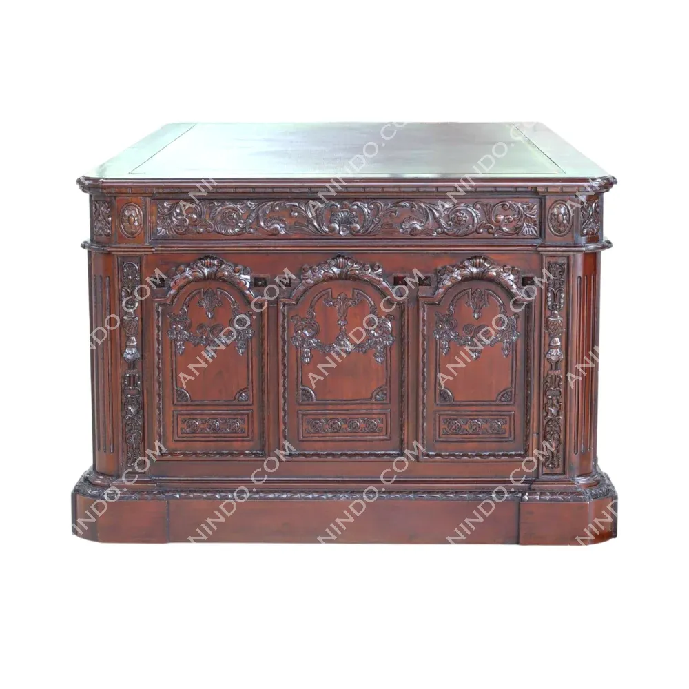 Ornate carved wooden office desk