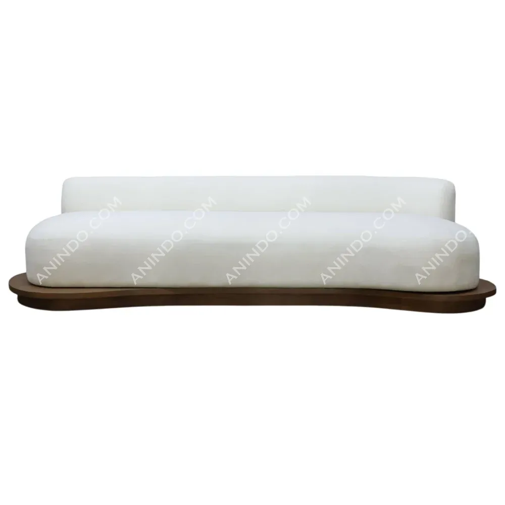 Modern white sofa with wooden base