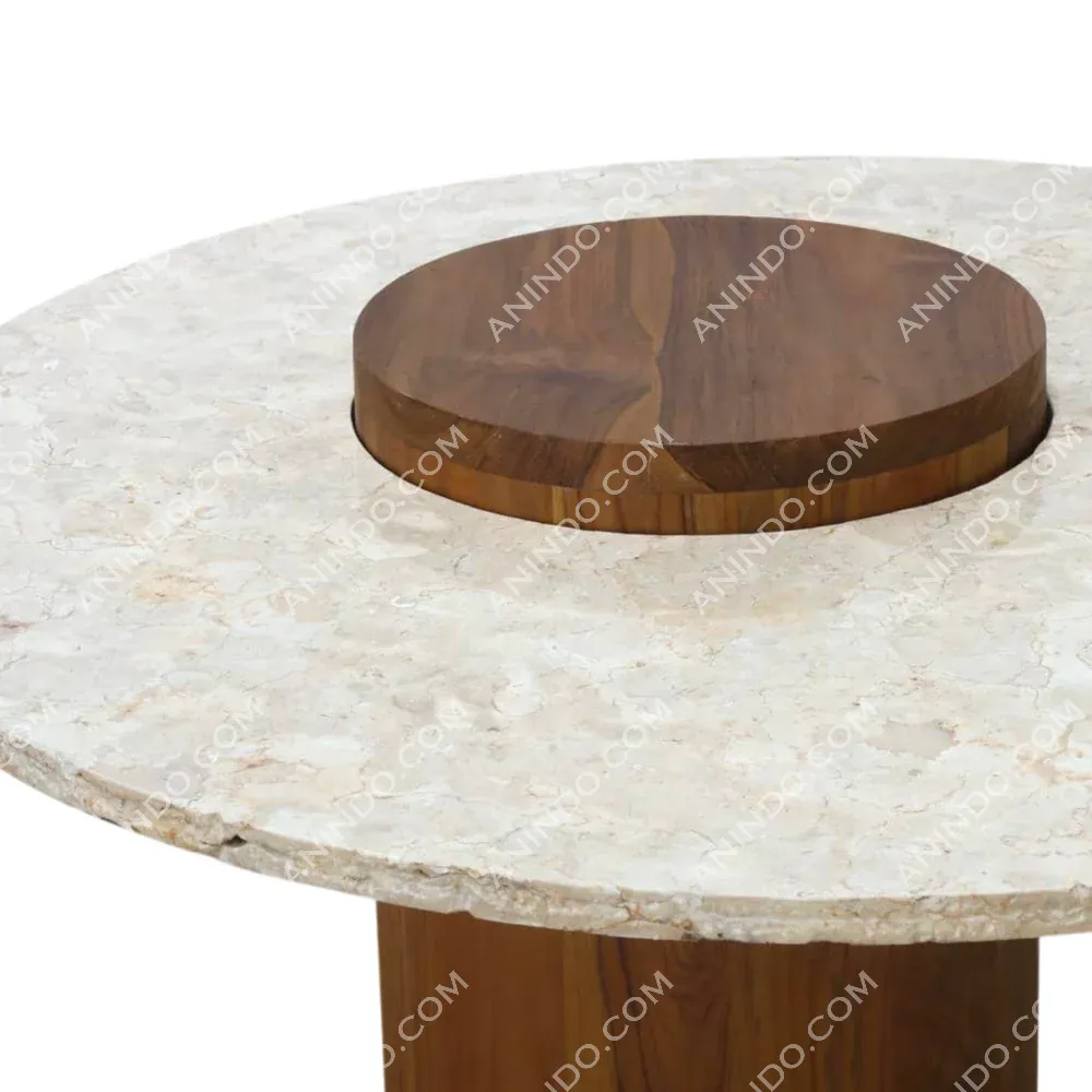 Round marble table with wooden center piece