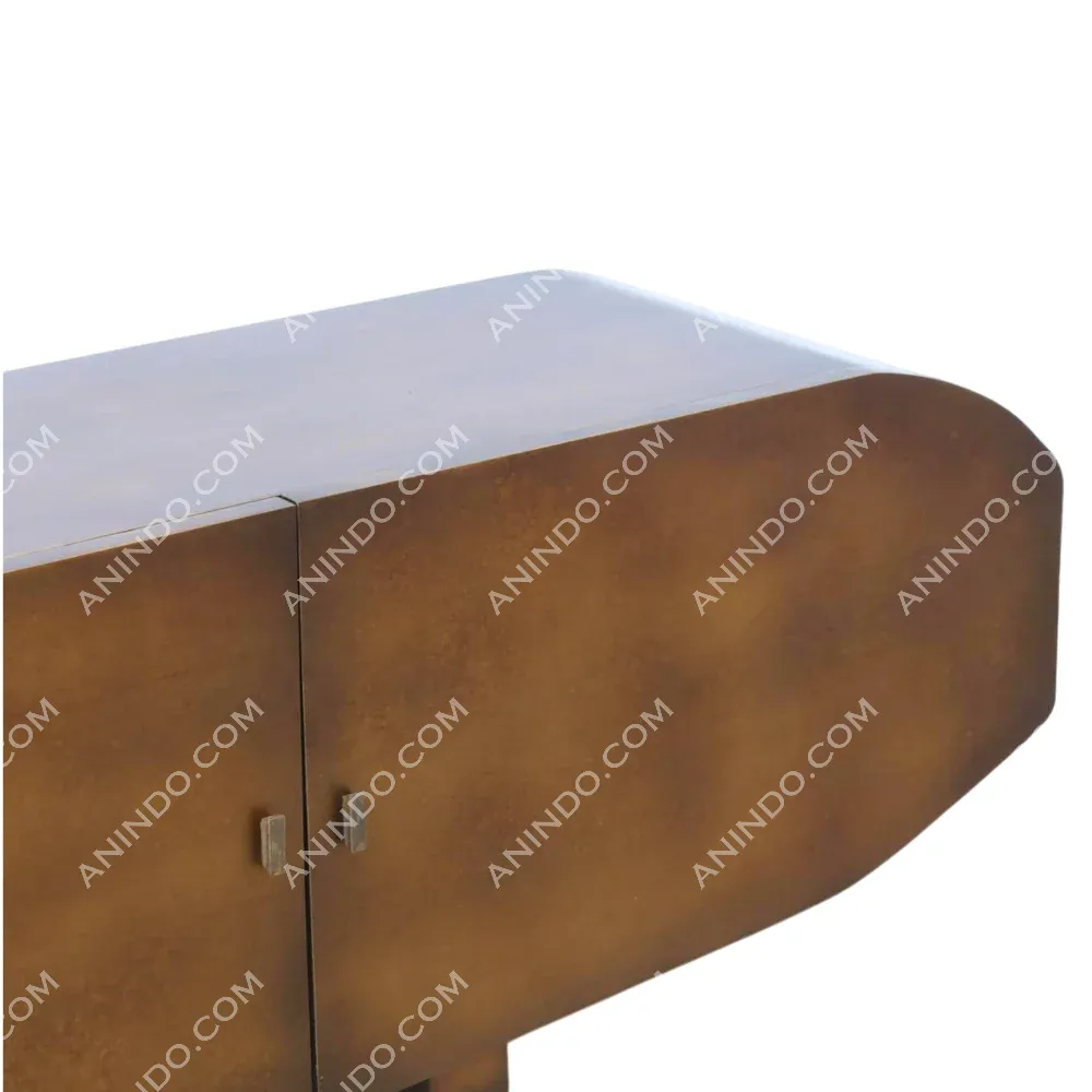 Modern brown wooden sideboard with curved edges