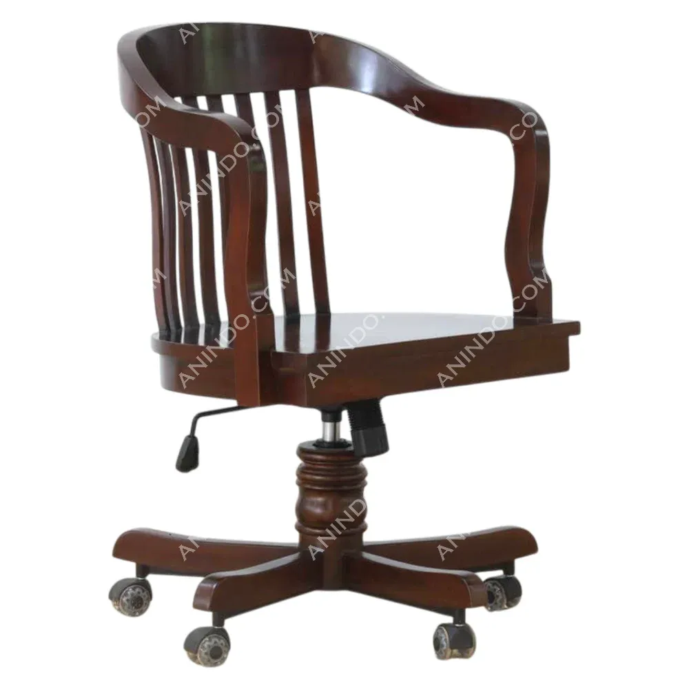 Wooden swivel office chair with caster wheels