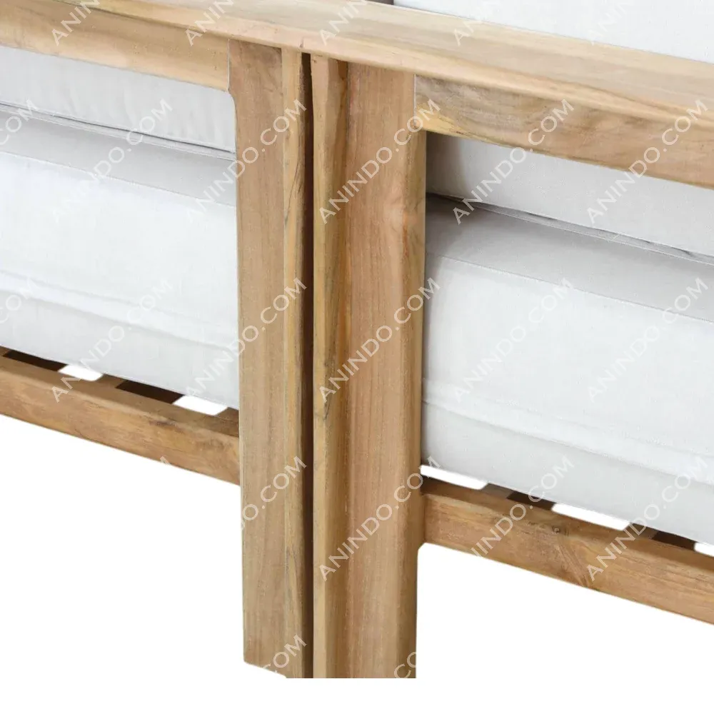 Wooden sofa frame with white cushions