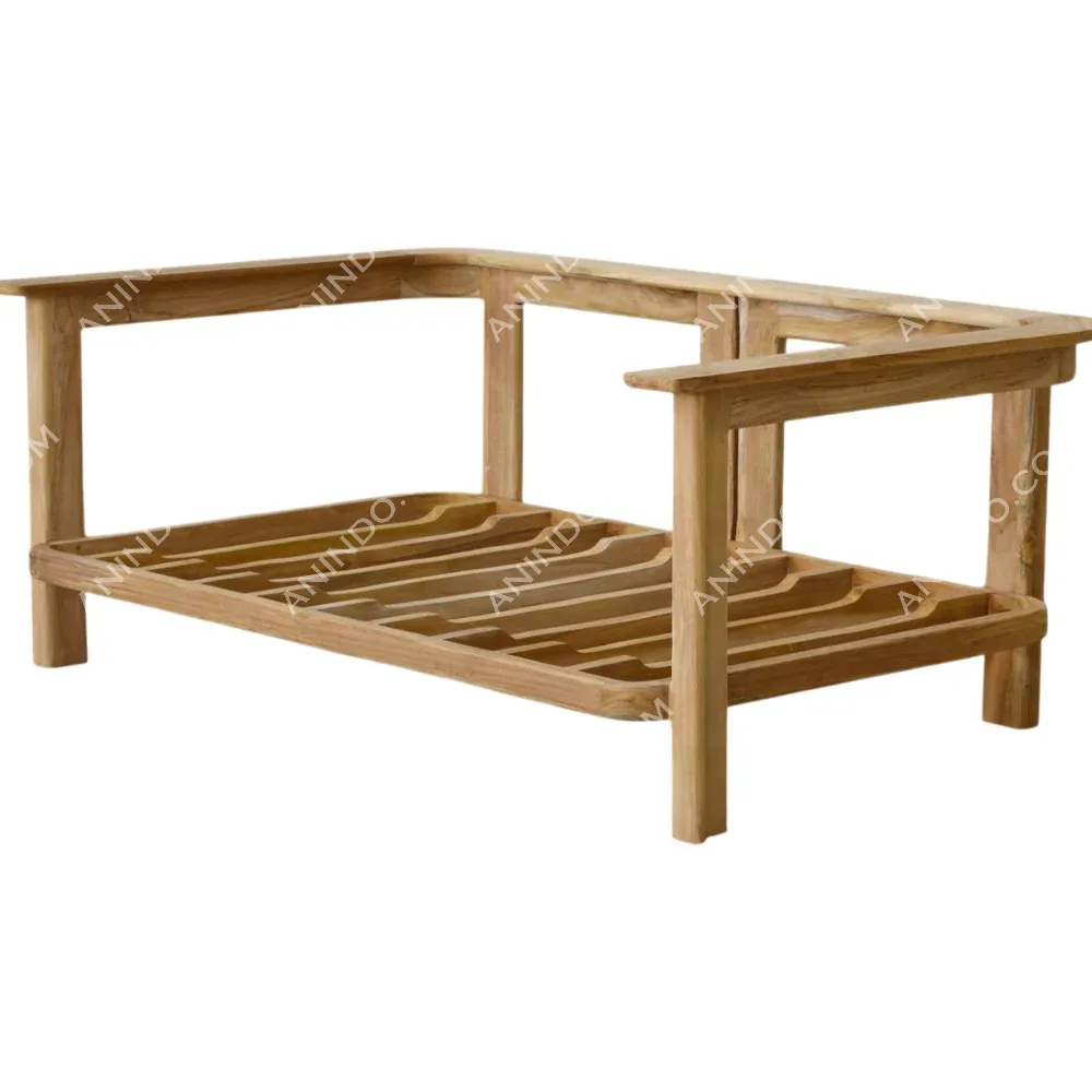 Wooden corner sofa frame without cushions