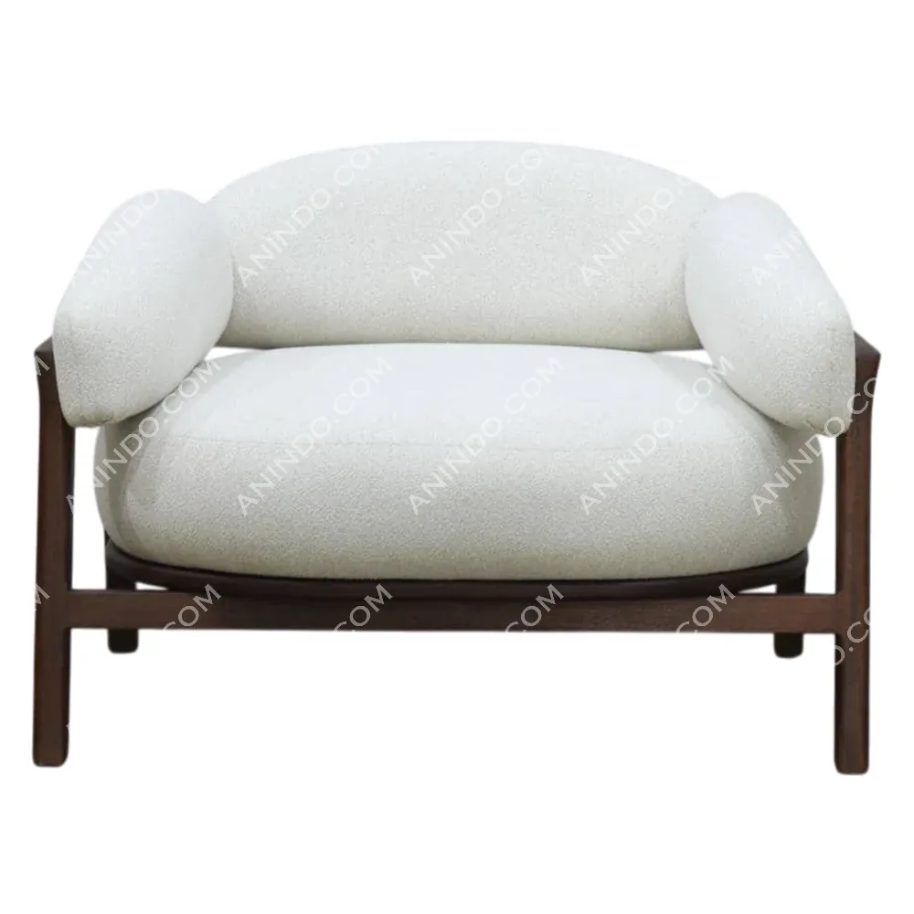 Modern white armchair with wooden frame