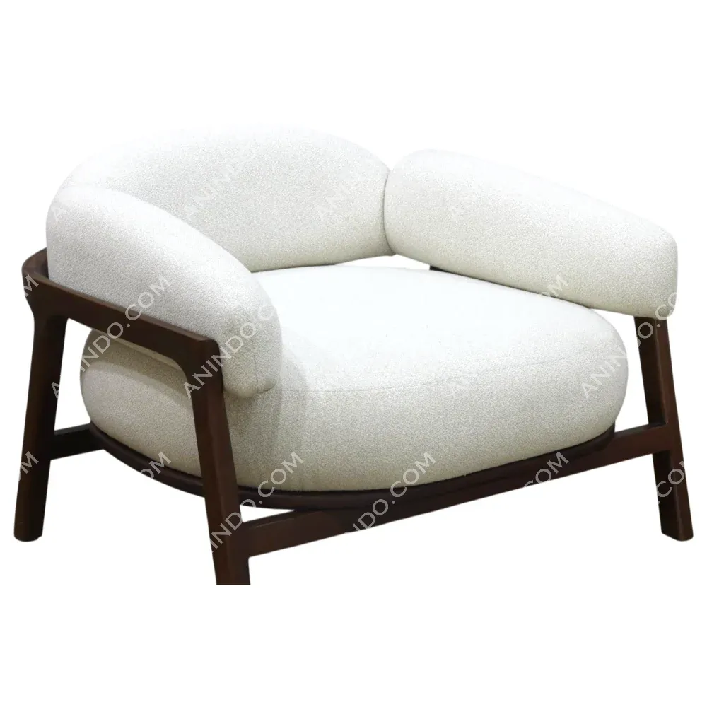Modern white fabric armchair with wooden frame