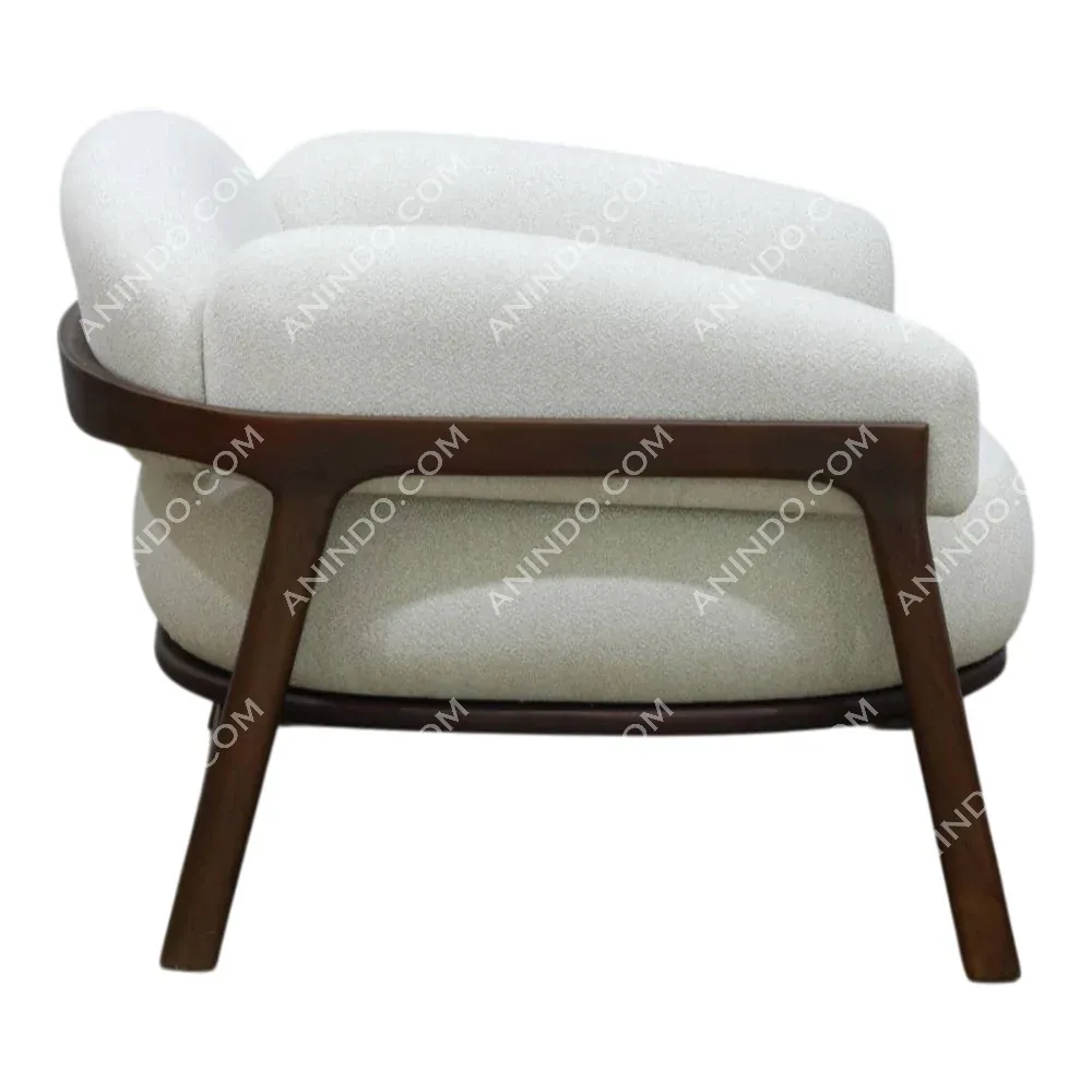 Modern white cushioned chair with wooden frame