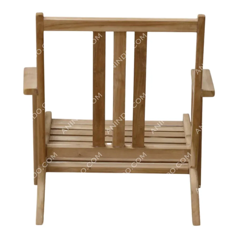 Wooden outdoor bench with slatted seat and backrest