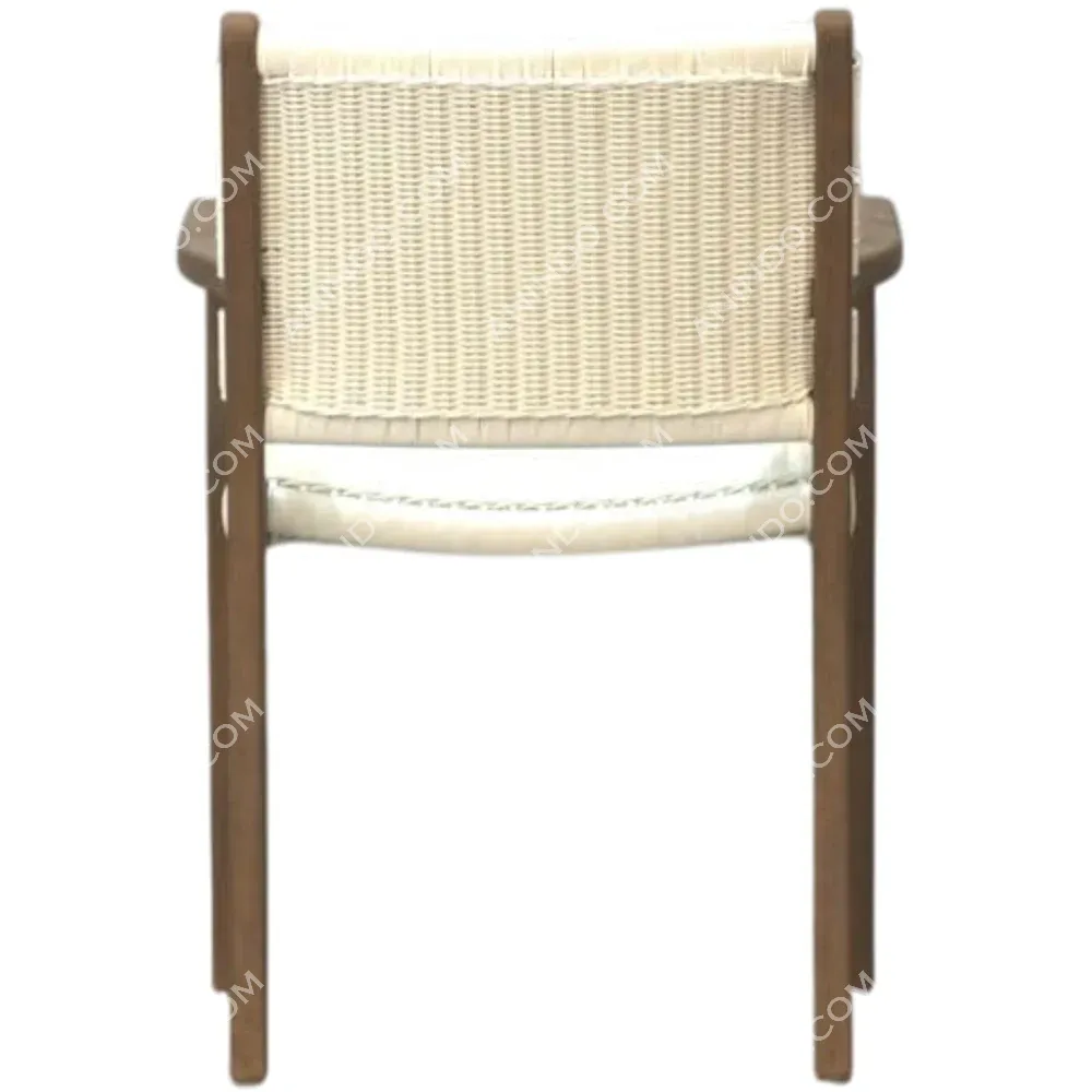 Wood frame chair with woven backrest