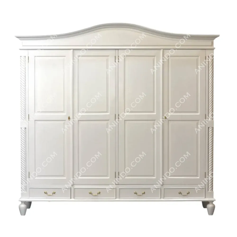 Large white wooden wardrobe with drawers