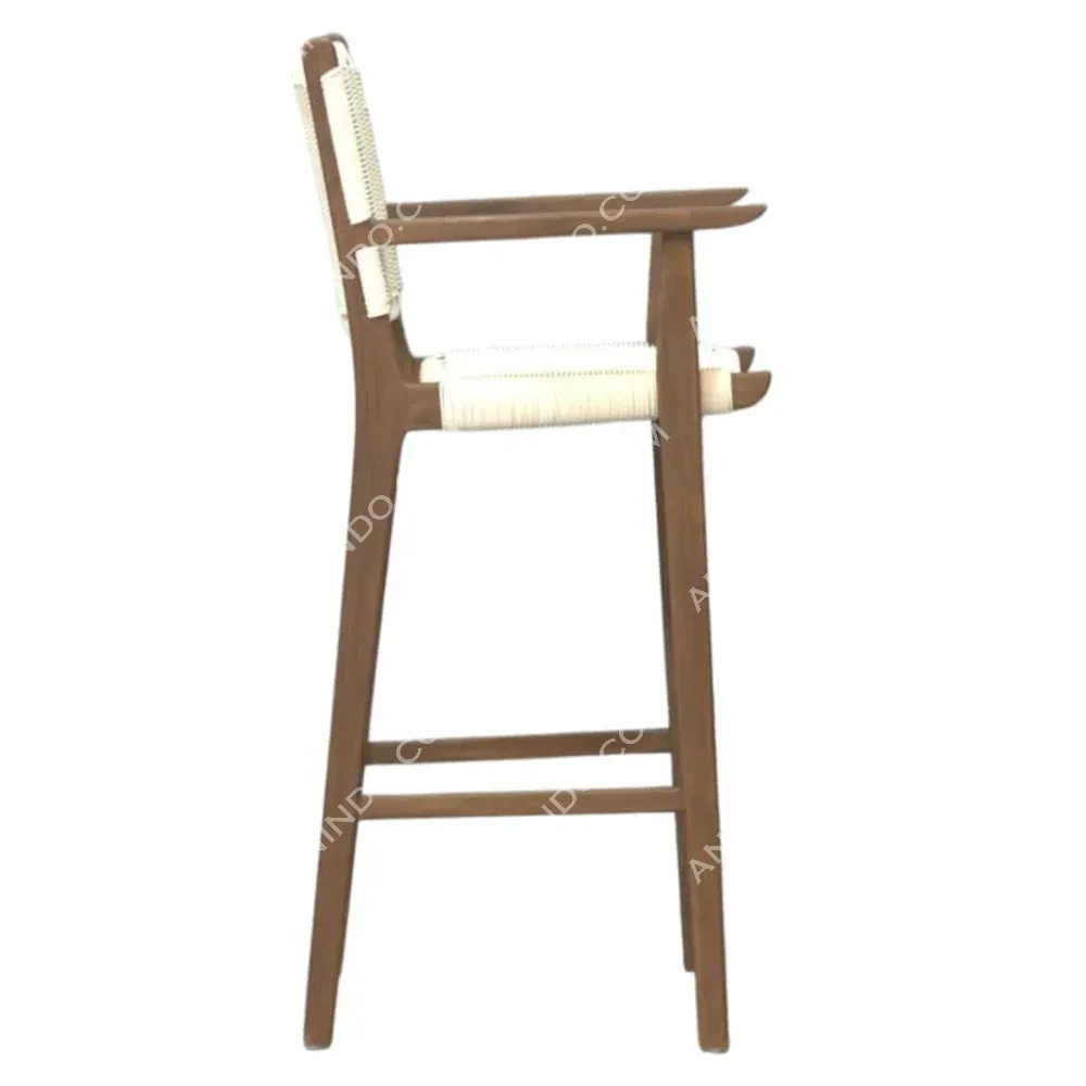 Wooden bar stool with woven seat