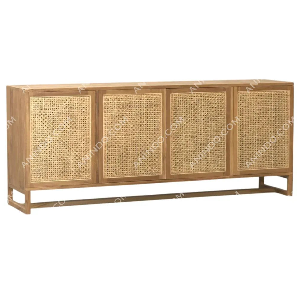 Wooden sideboard with rattan doors