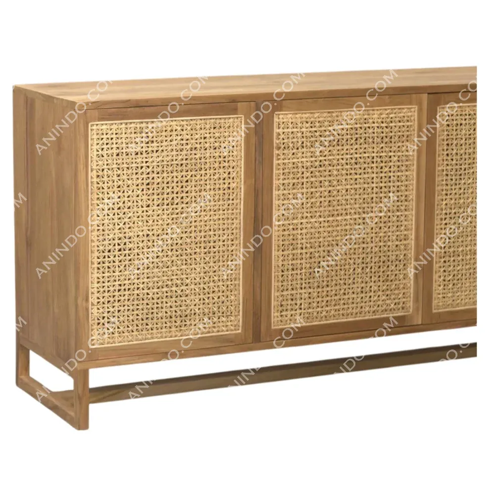 Wood sideboard with rattan doors