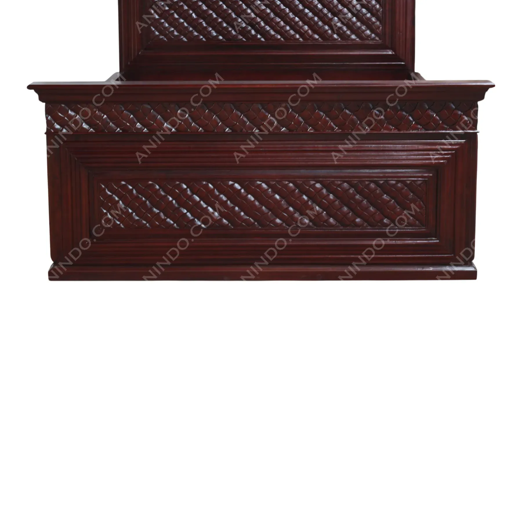 Jepara: Hand-Carved Teak Bed Frame (Diagonal Weave) - Image 3