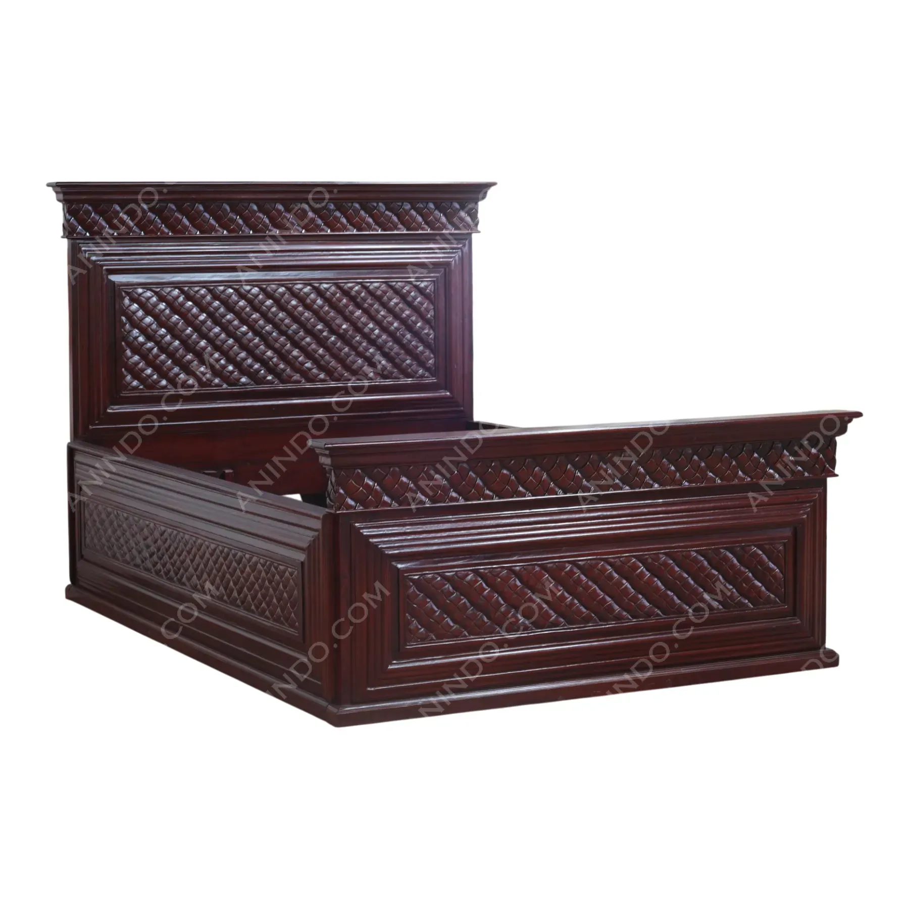 Jepara: Hand-Carved Teak Bed Frame (Diagonal Weave) - Image 4