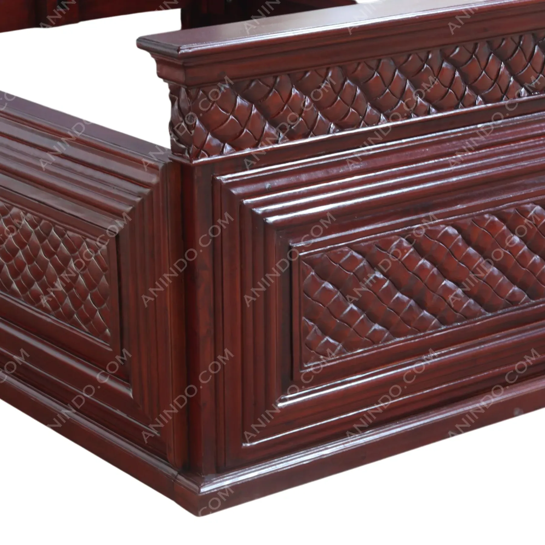 Jepara: Hand-Carved Teak Bed Frame (Diagonal Weave) - Image 5