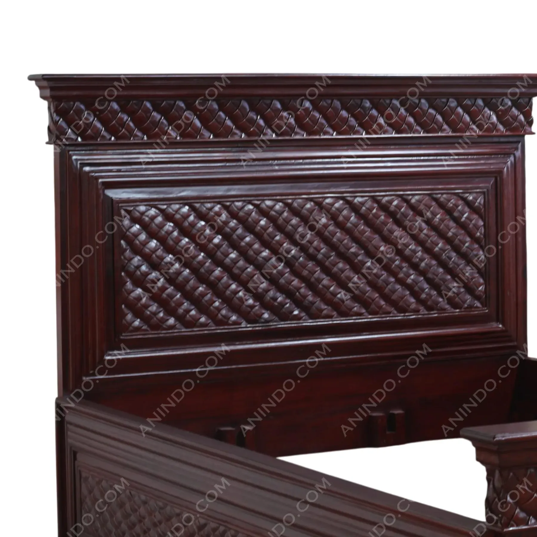 Jepara: Hand-Carved Teak Bed Frame (Diagonal Weave) - Image 6