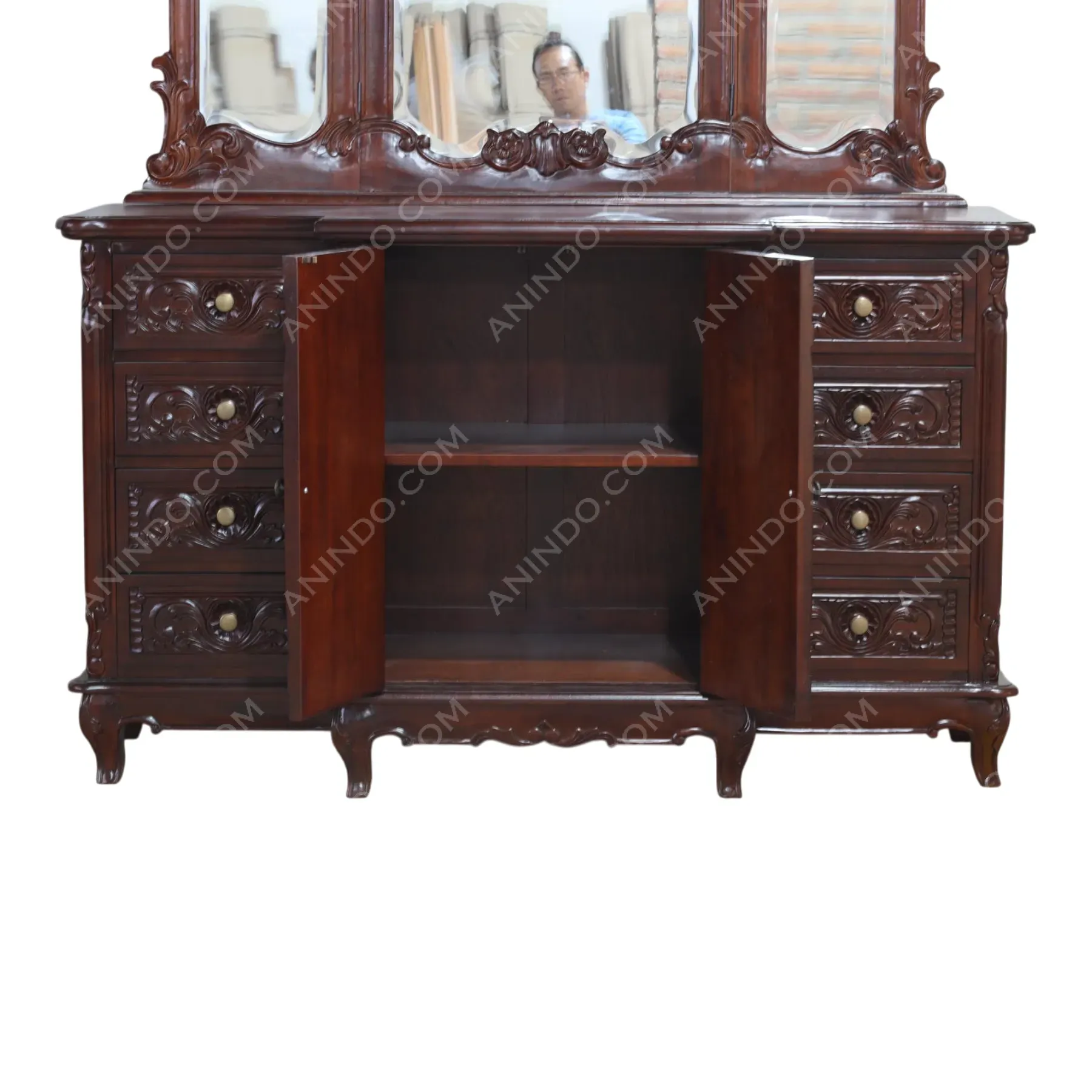 Versailles: Carved Vanity Dresser with Triptych Mirror - Image 3