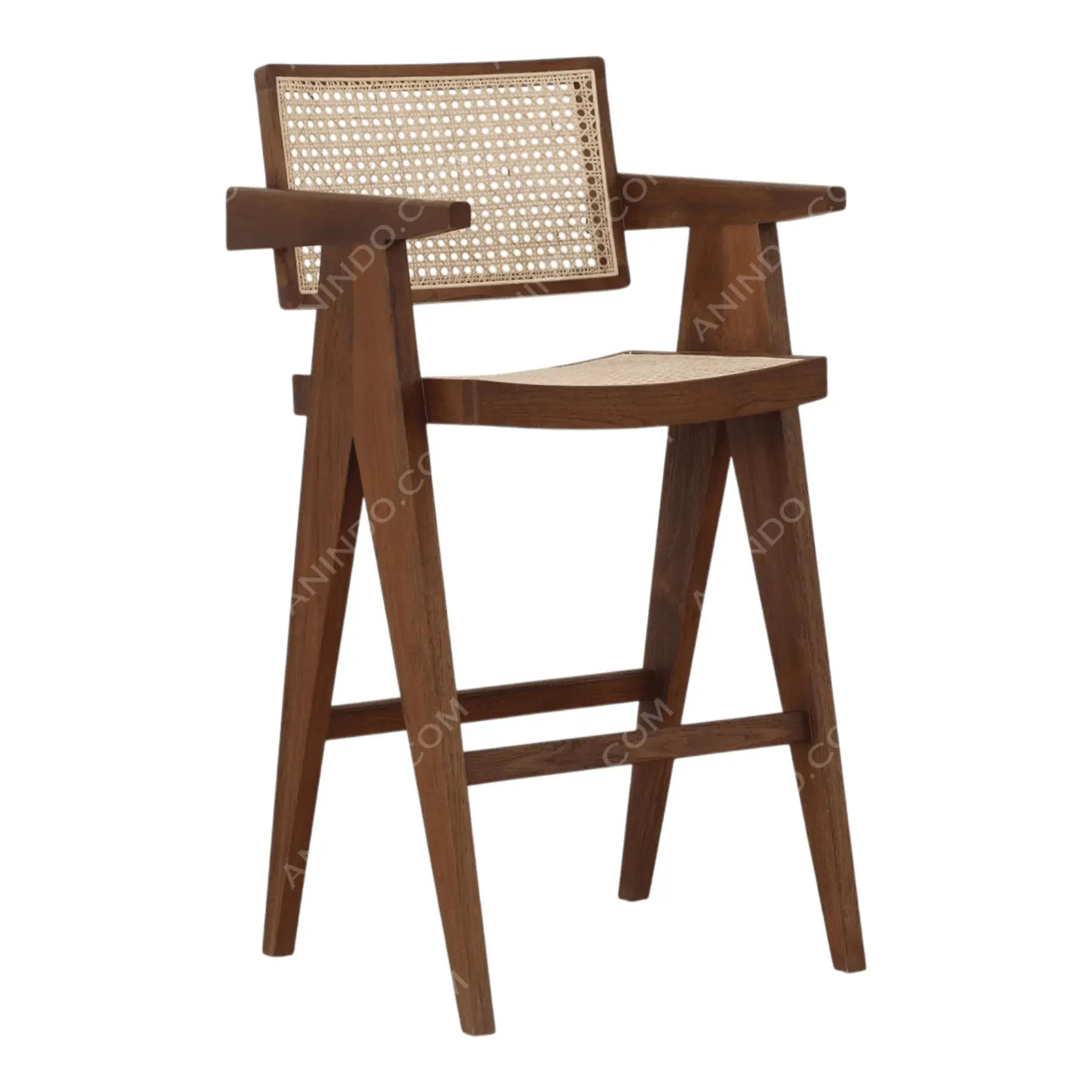 Mid-Century Cane Bar Stool (Dark Finish) - Image 2
