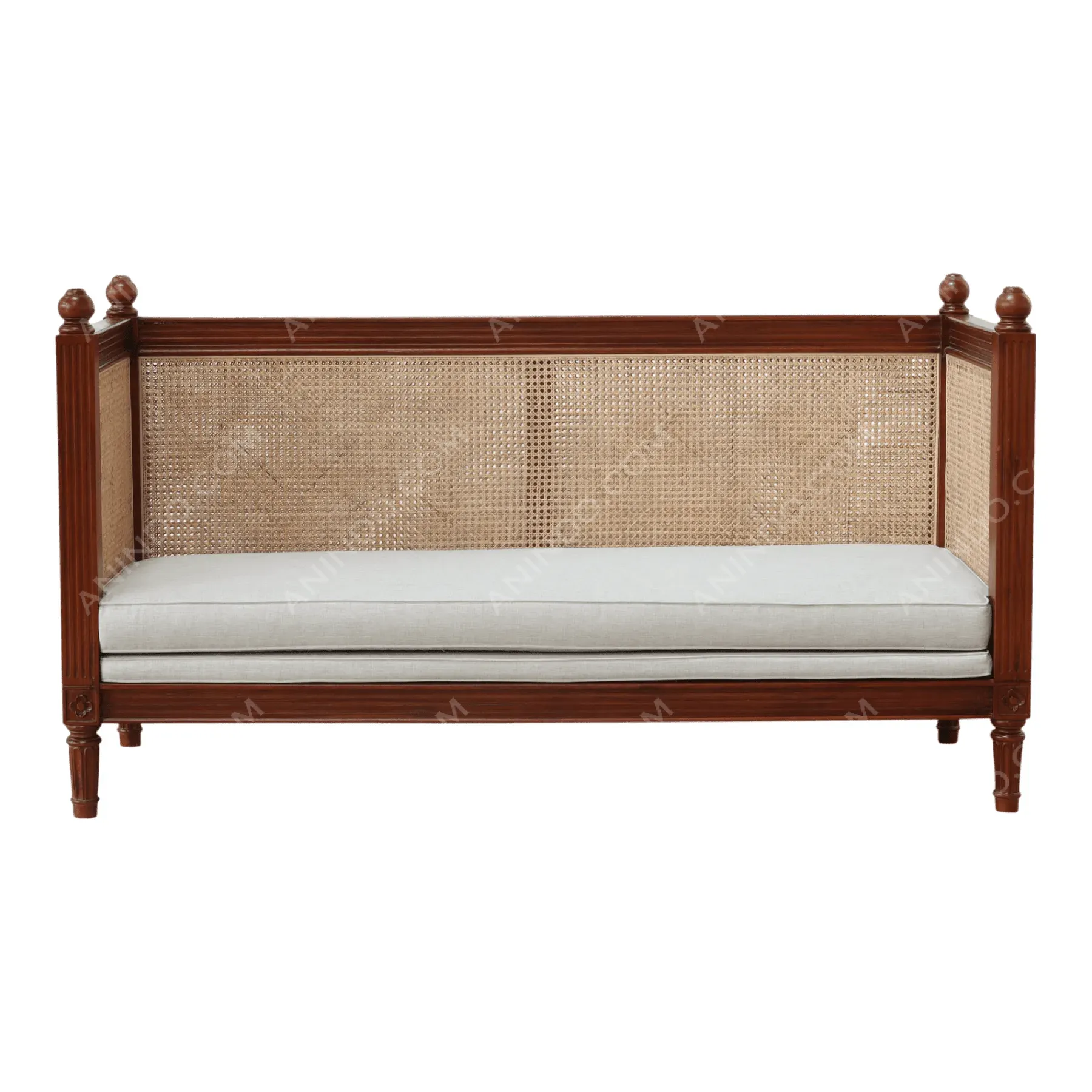 Roman Settee with Cane and Upholstery