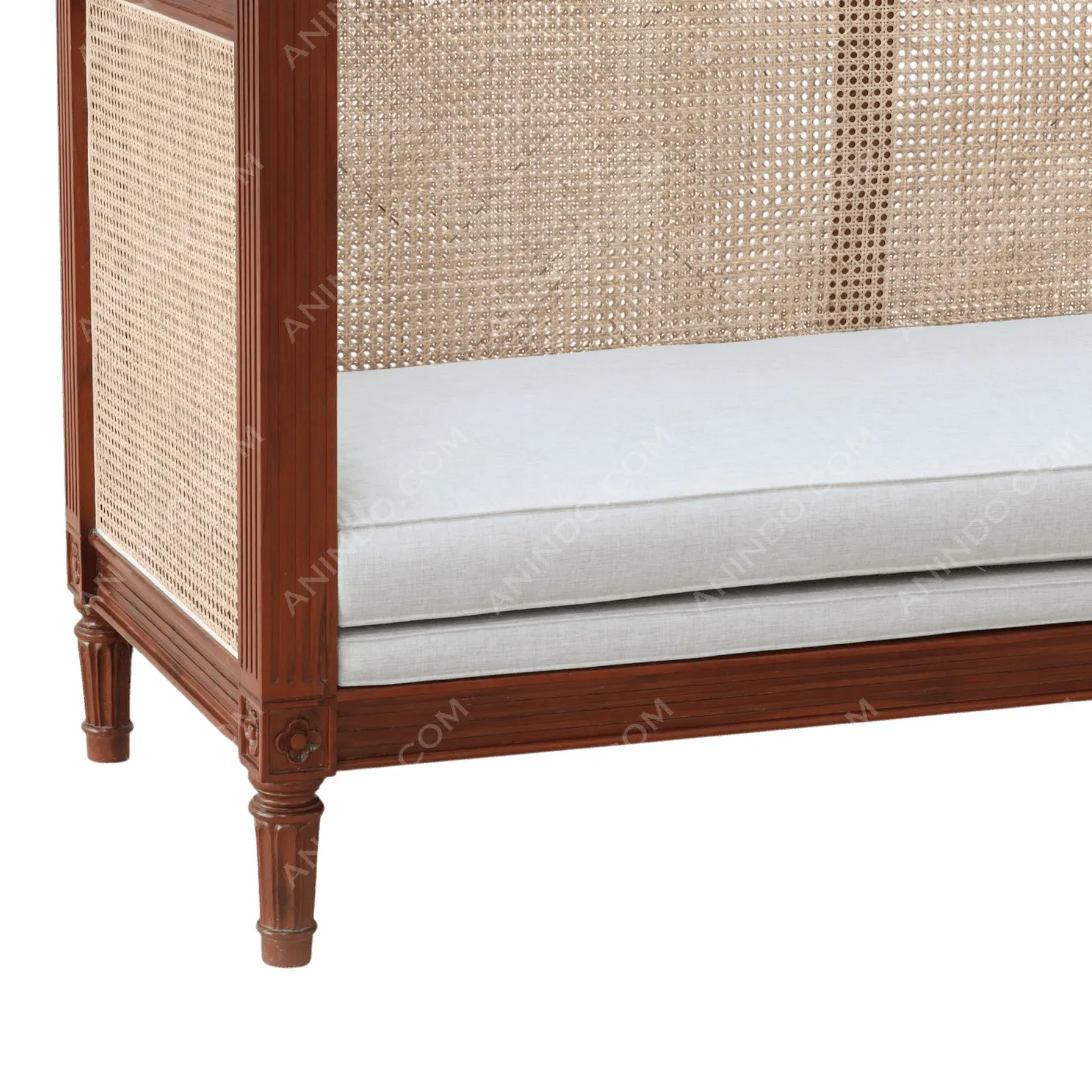 Roman Settee with Cane and Upholstery - Image 3