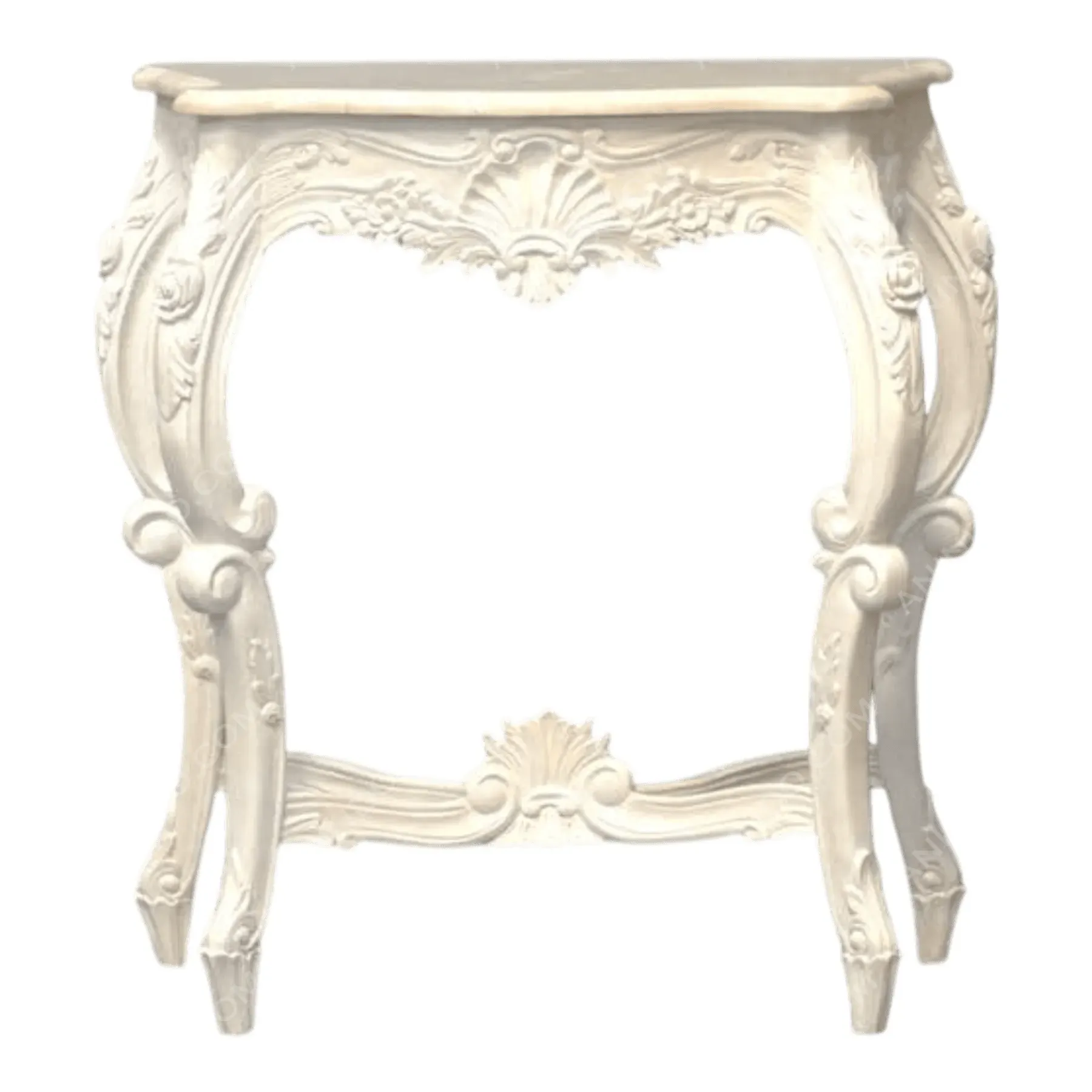 Vintage white carved wooden console table