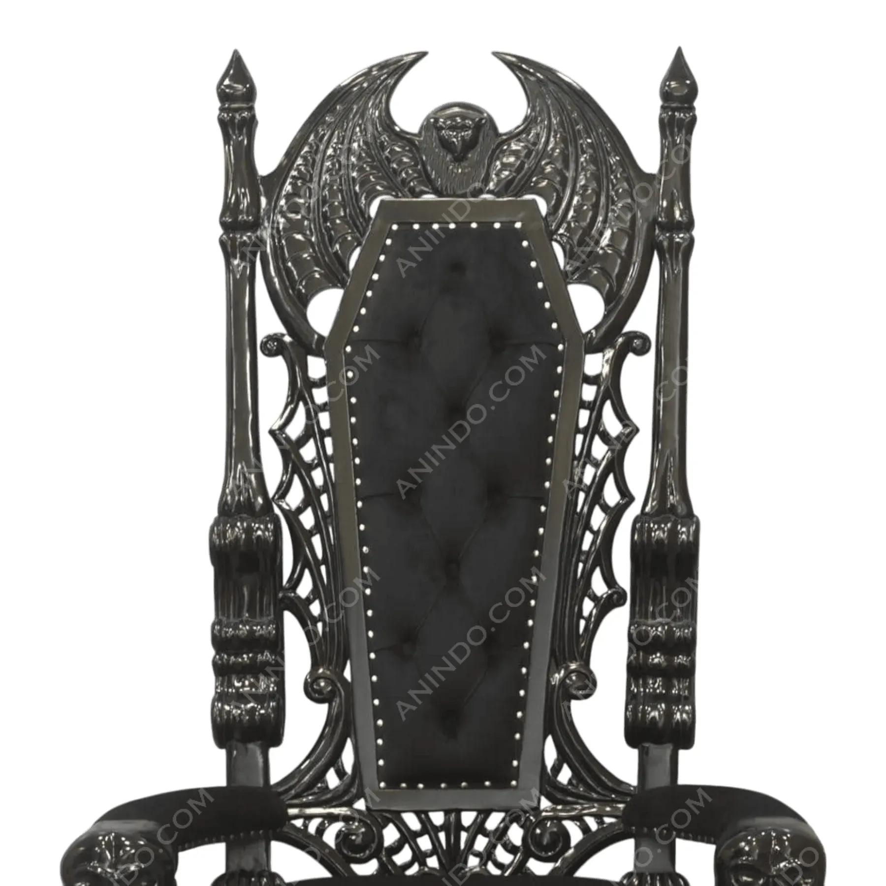 Gothic black coffin-shaped throne chair with bat design