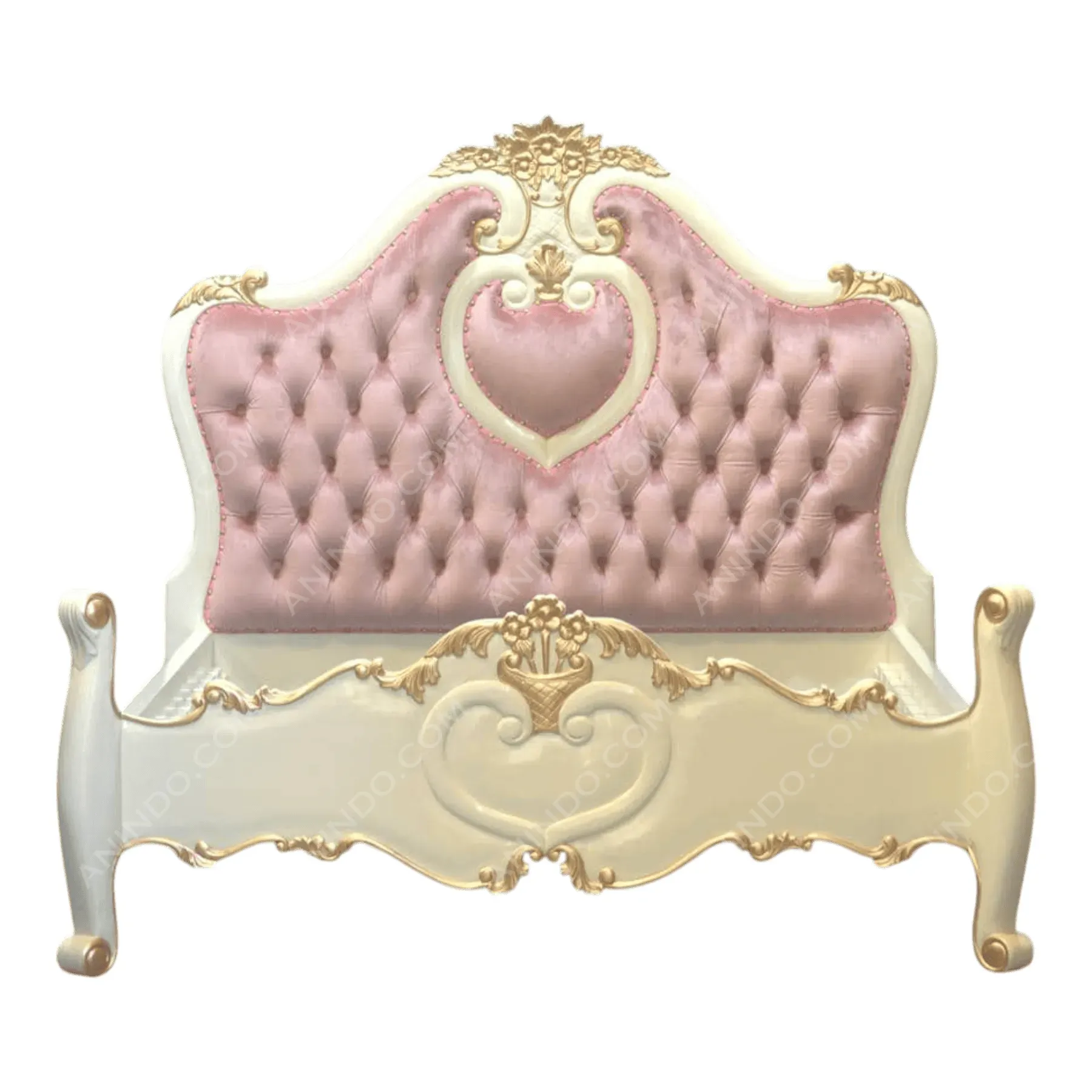 Pink and gold tufted heart headboard bed