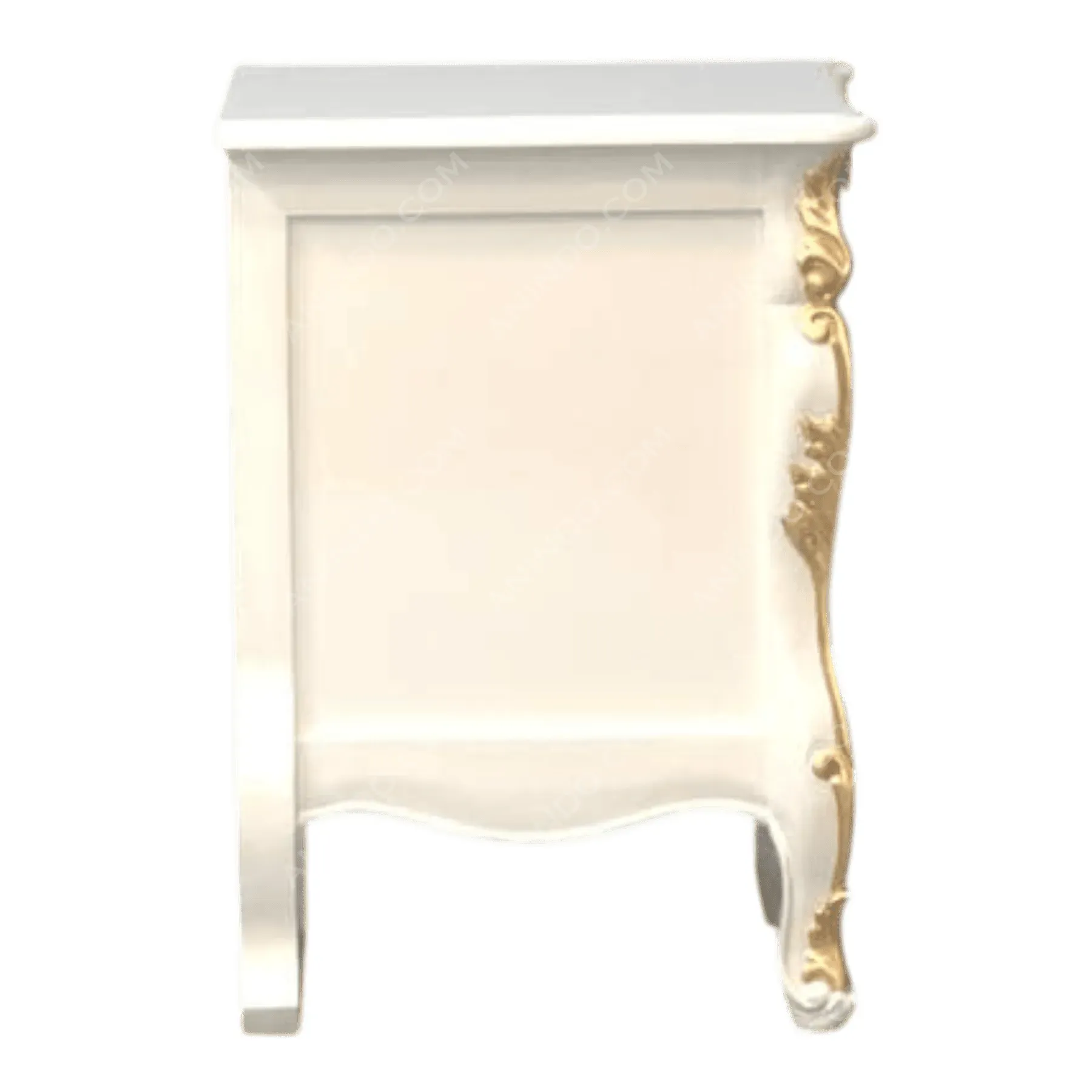 White nightstand with gold decorative accents