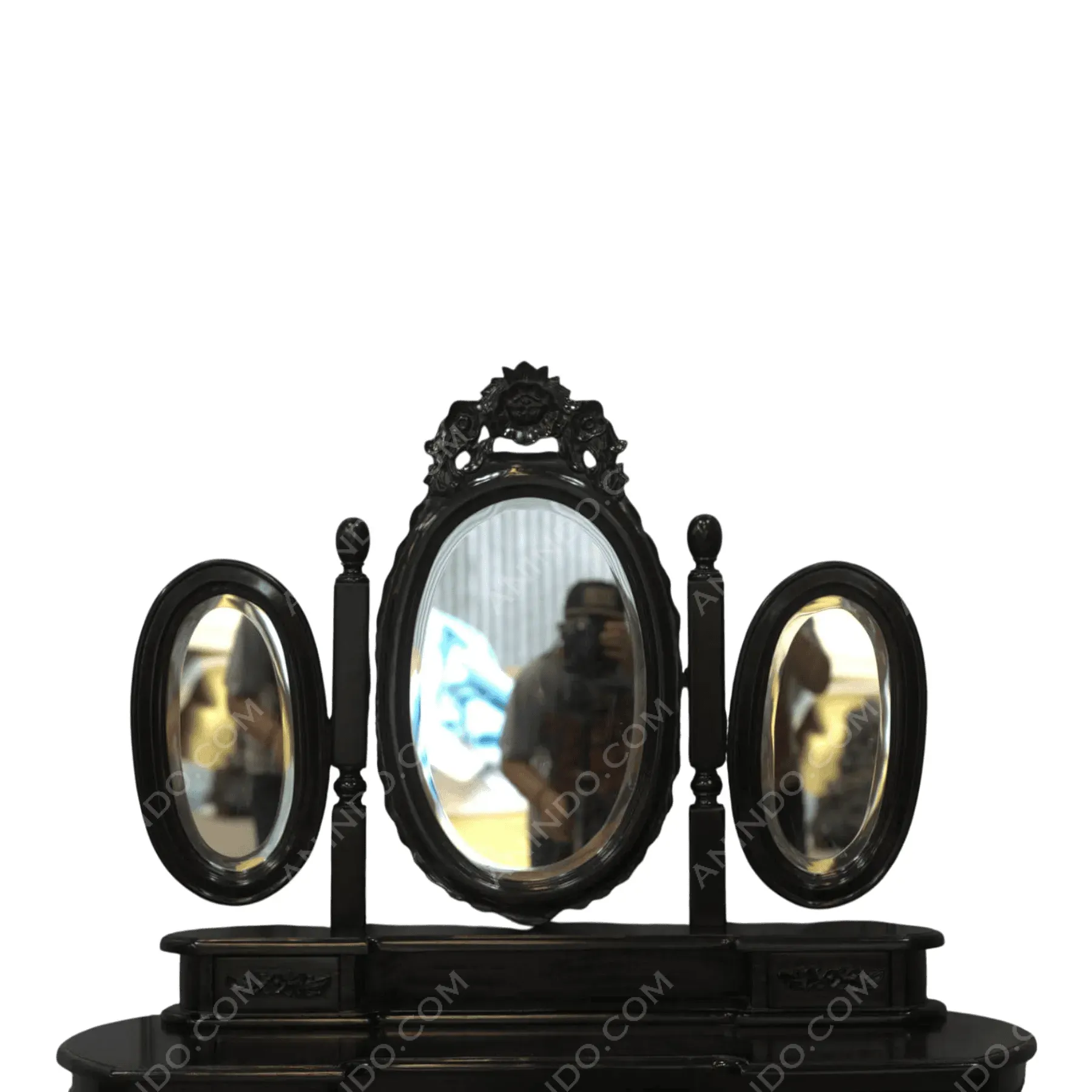 Vintage black wooden vanity mirror set