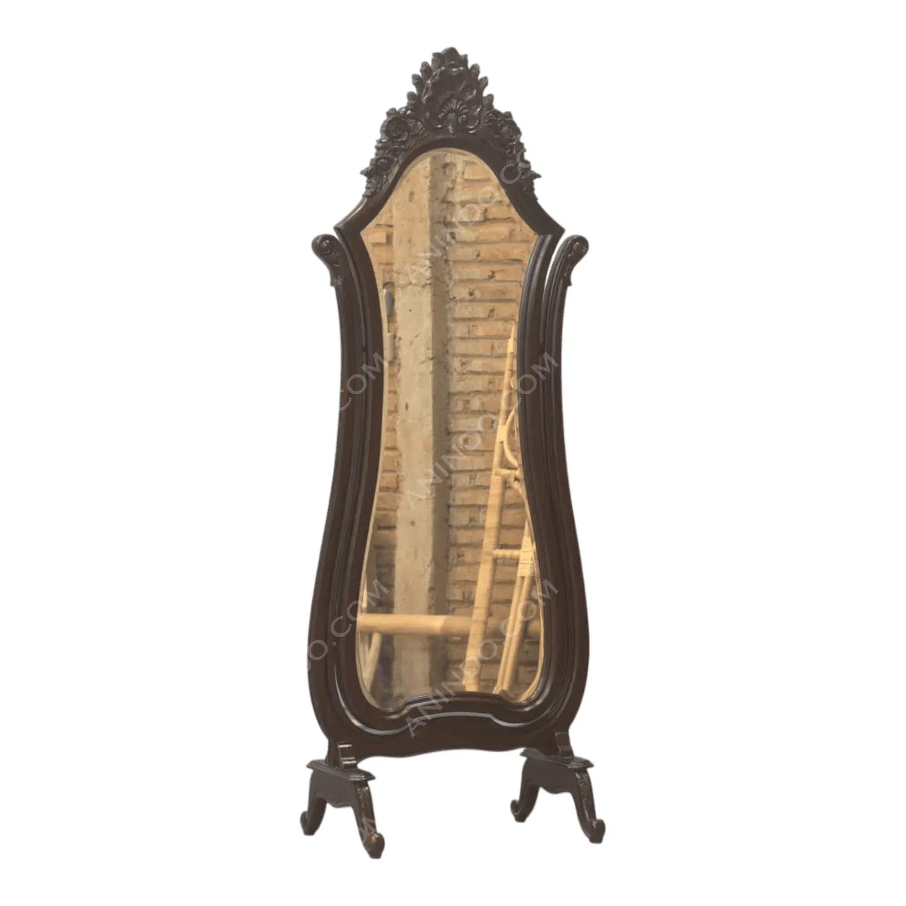 Ornate full-length wooden framed mirror