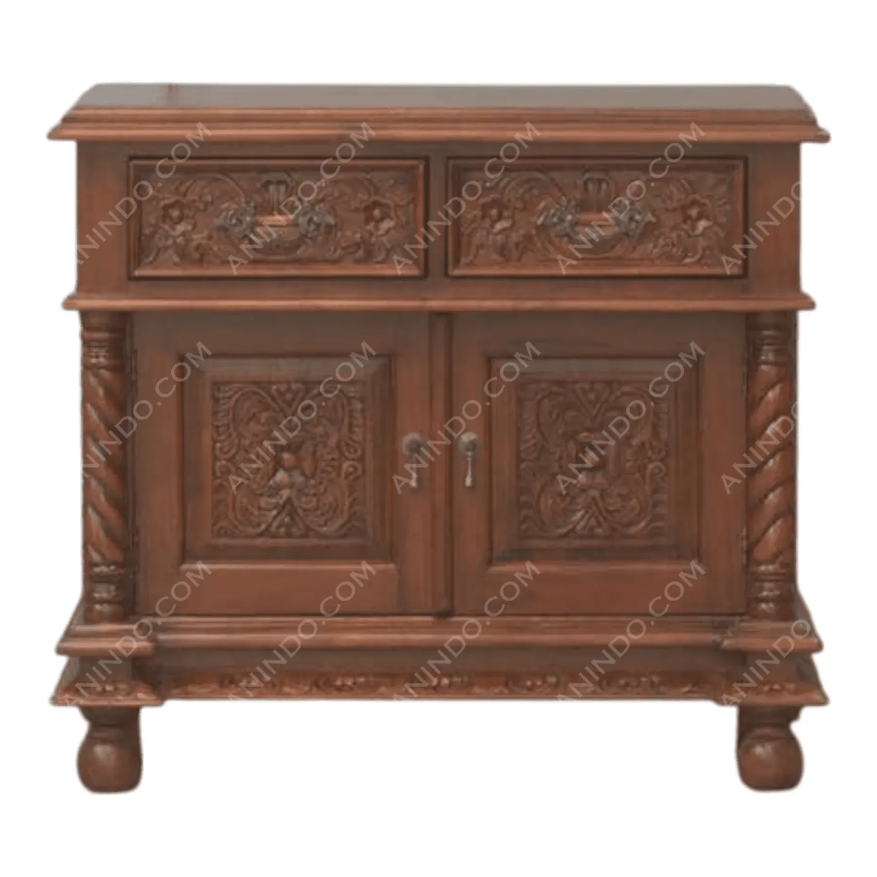 Antique wooden cabinet with carved floral designs