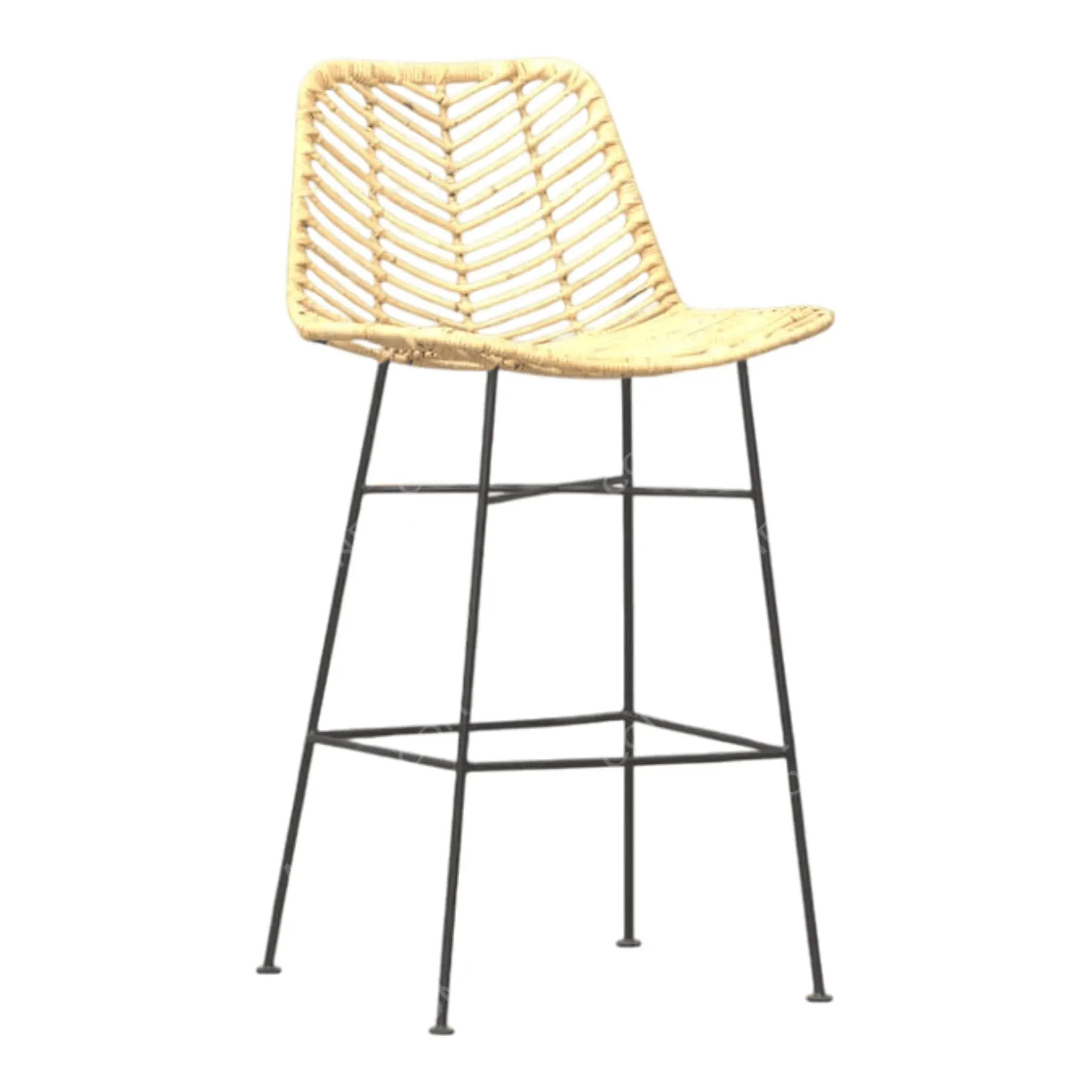 Modern rattan bar stool with metal legs