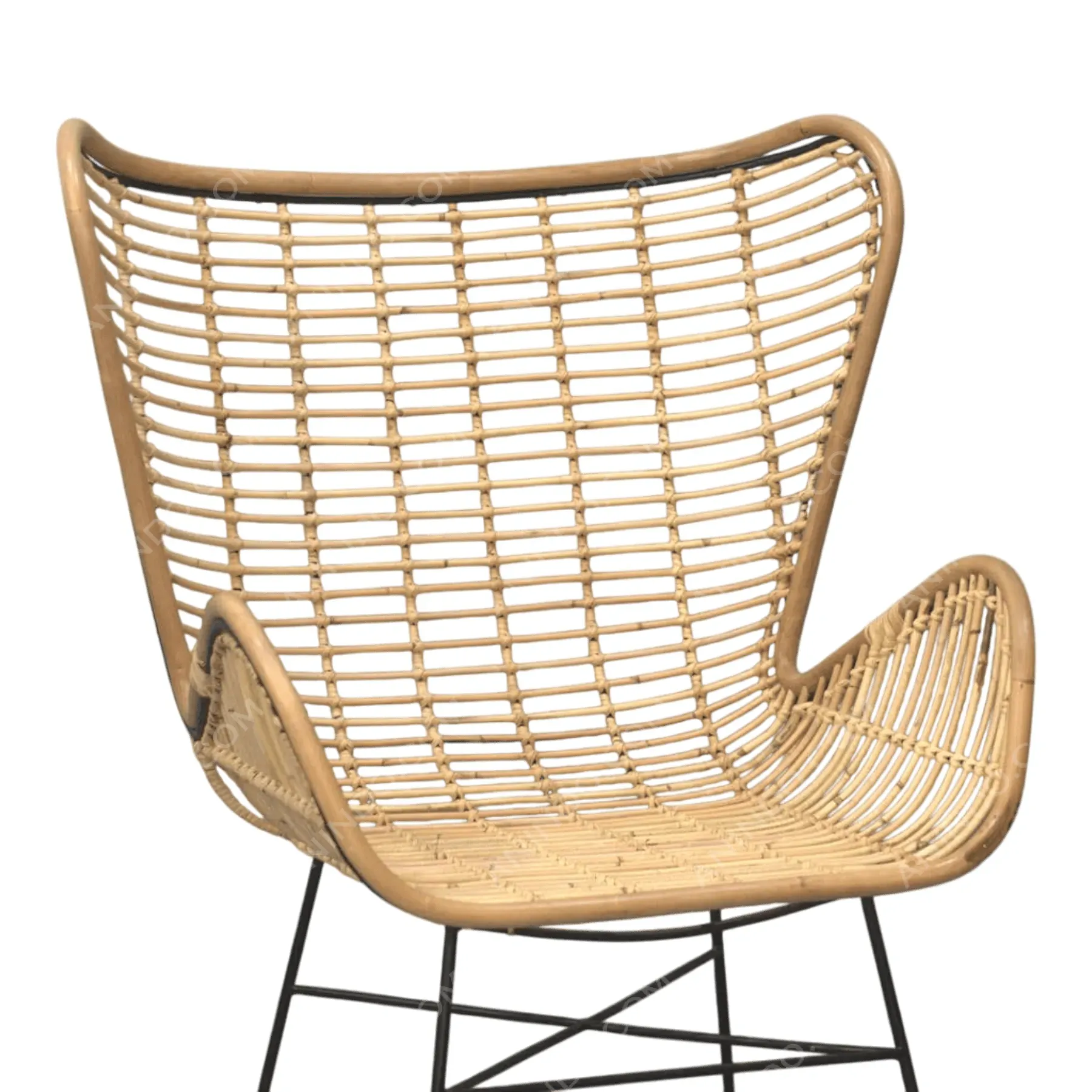 Modern rattan chair with black metal legs