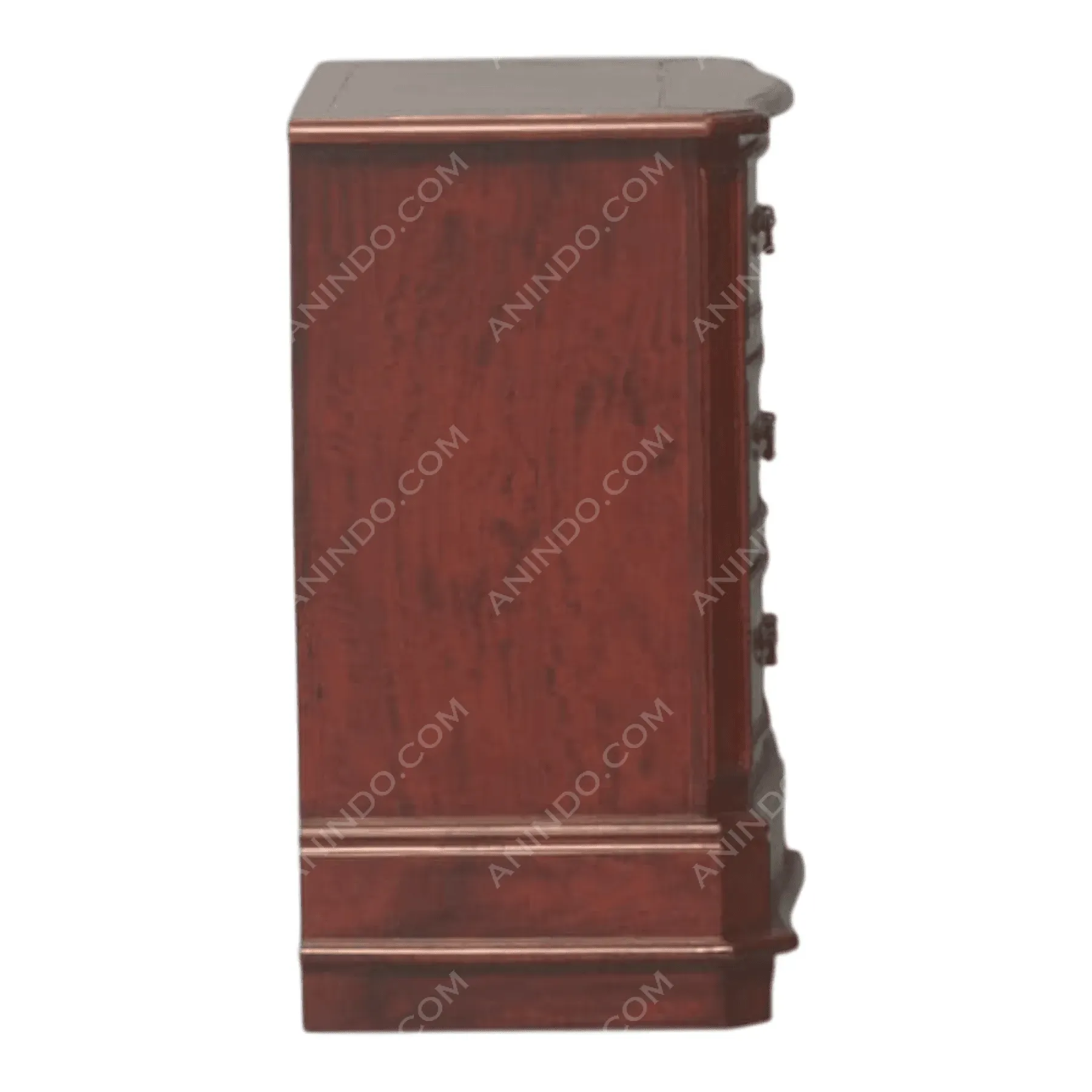 Side view of wooden dresser cabinet