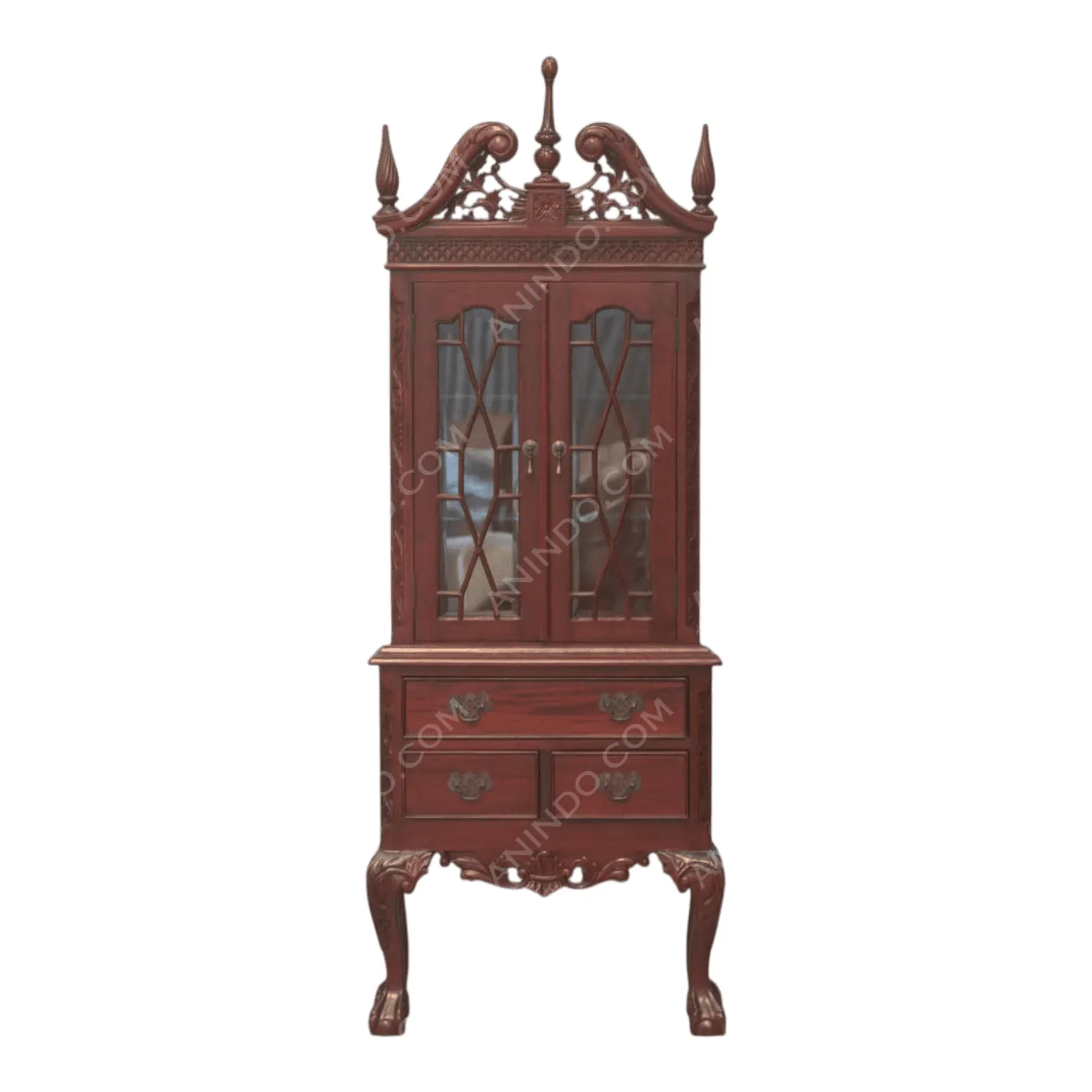 Antique wooden display cabinet with ornate carvings