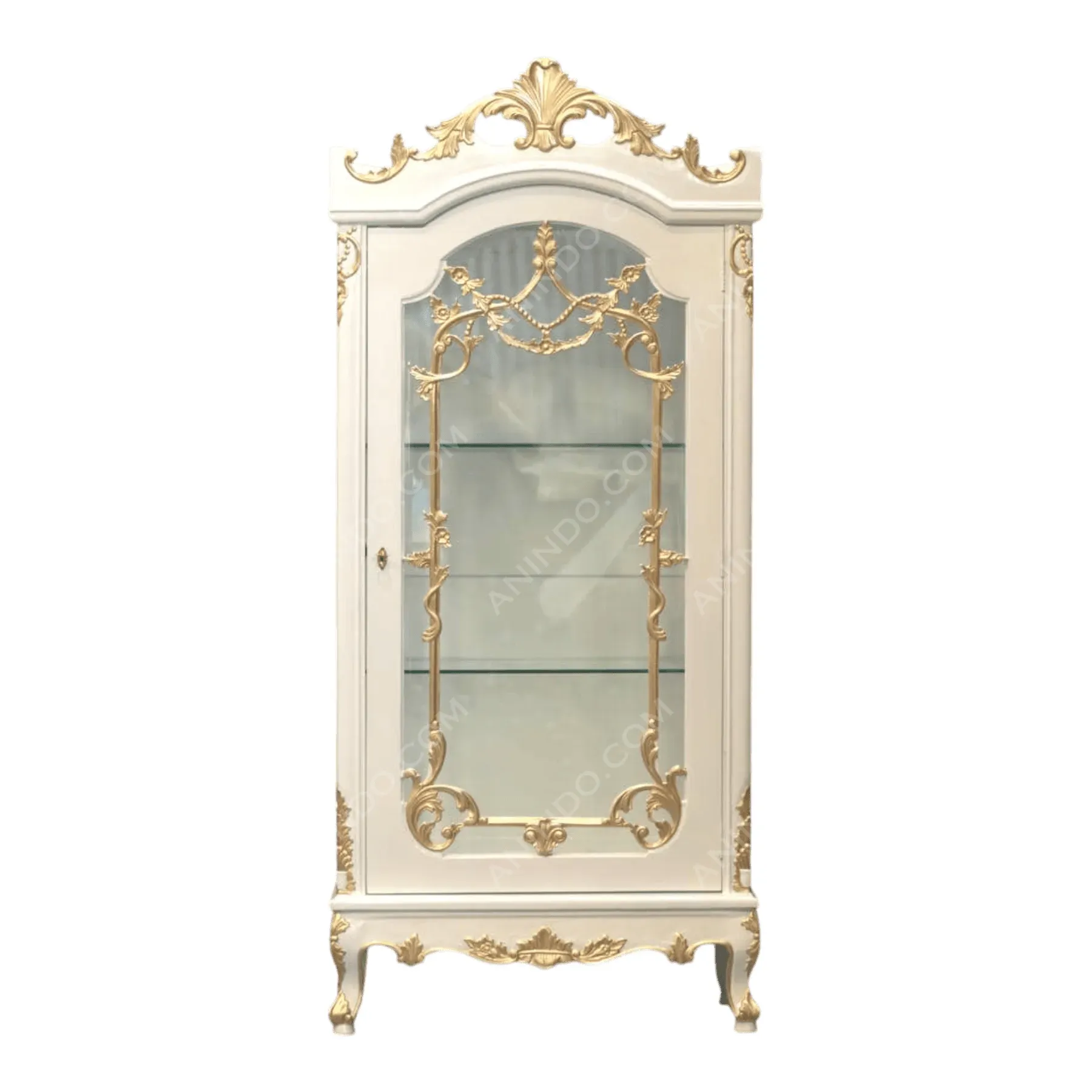 Elegant white and gold vintage display cabinet