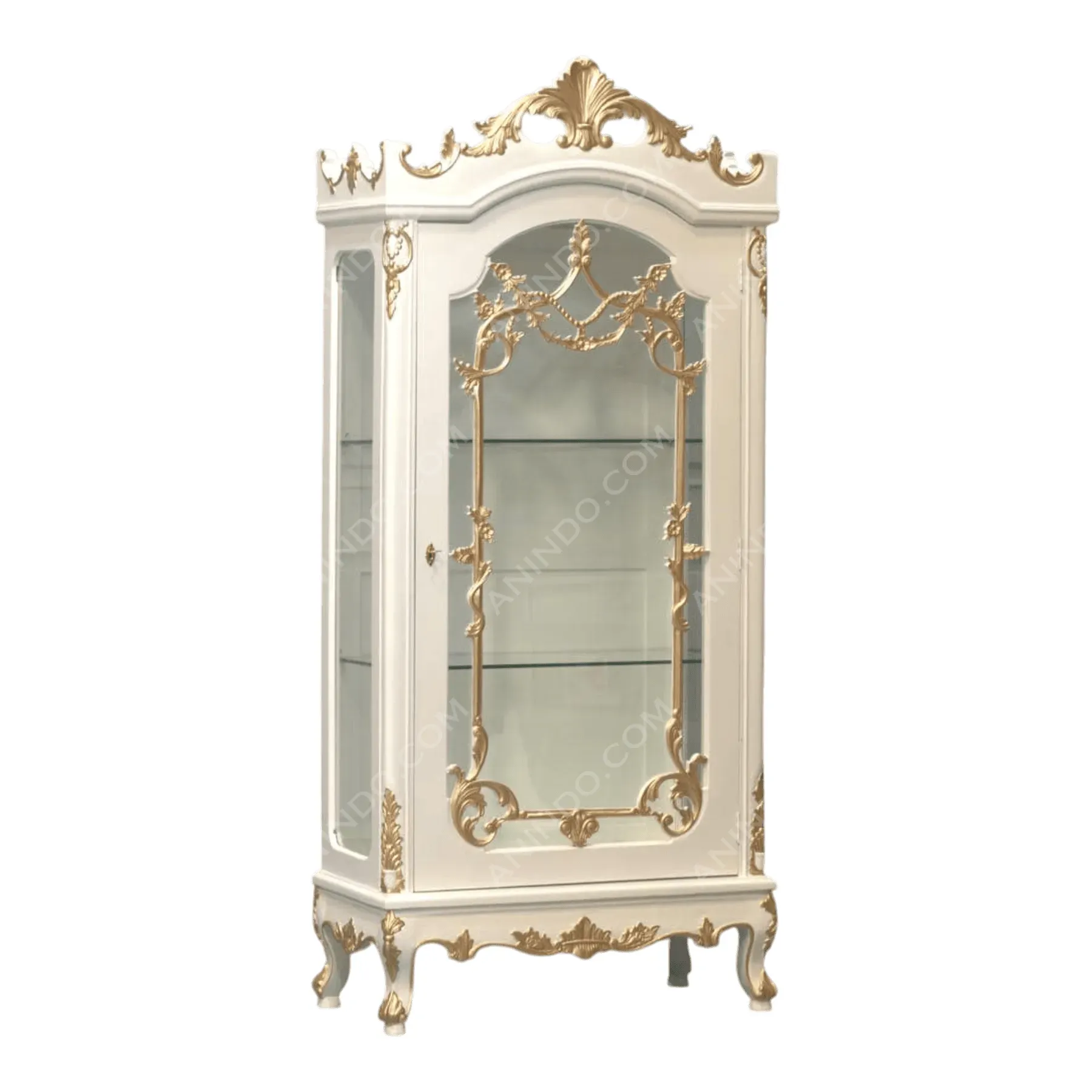 Elegant white and gold display cabinet