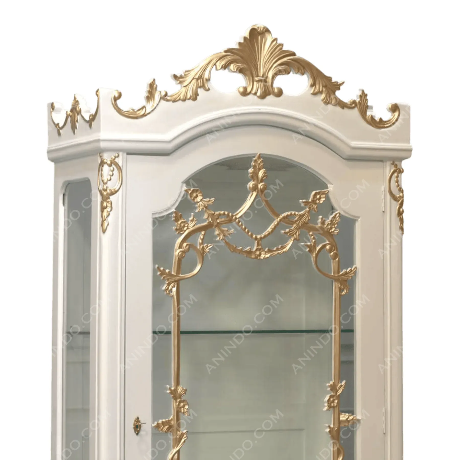 White and gold ornate display cabinet