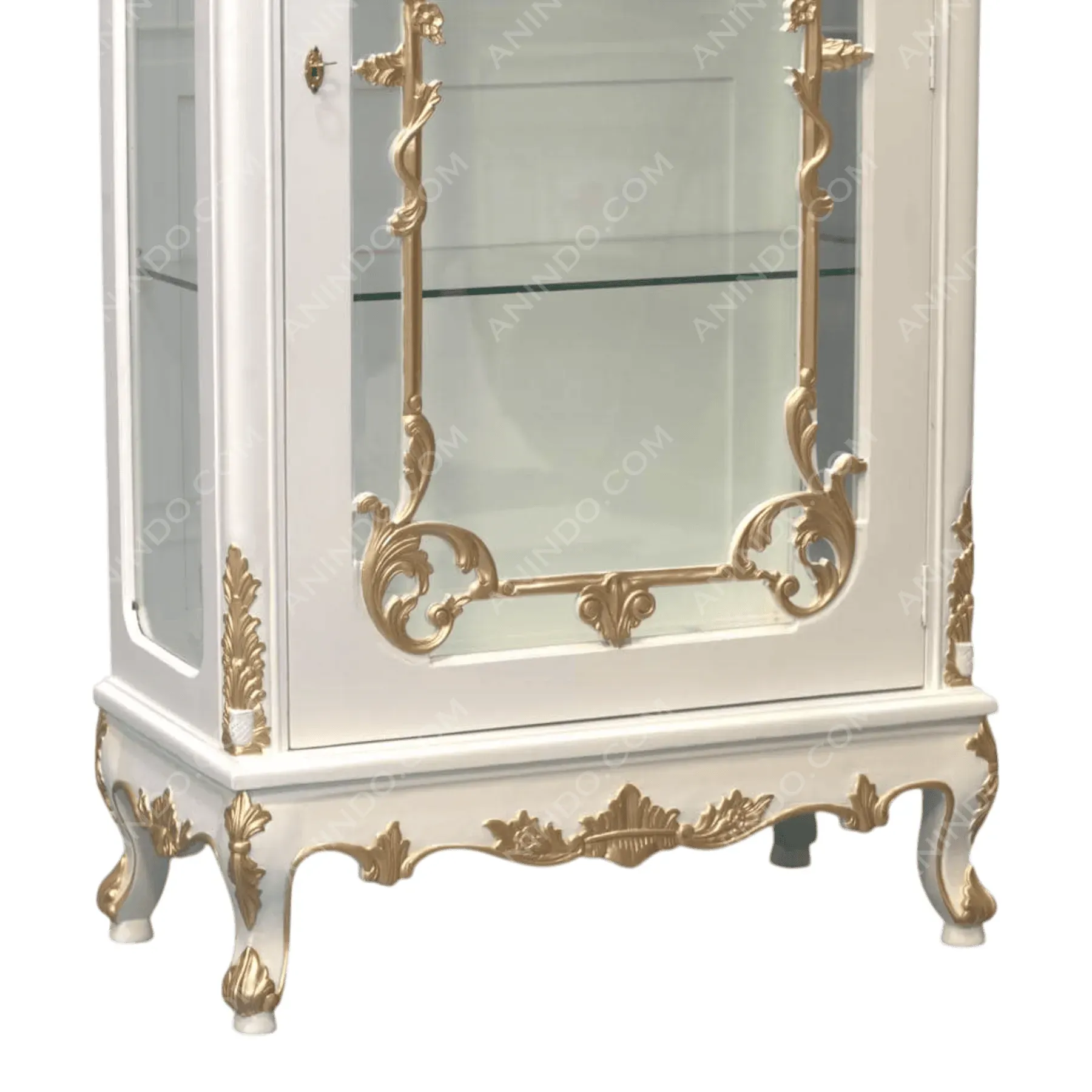 White and gold ornate display cabinet