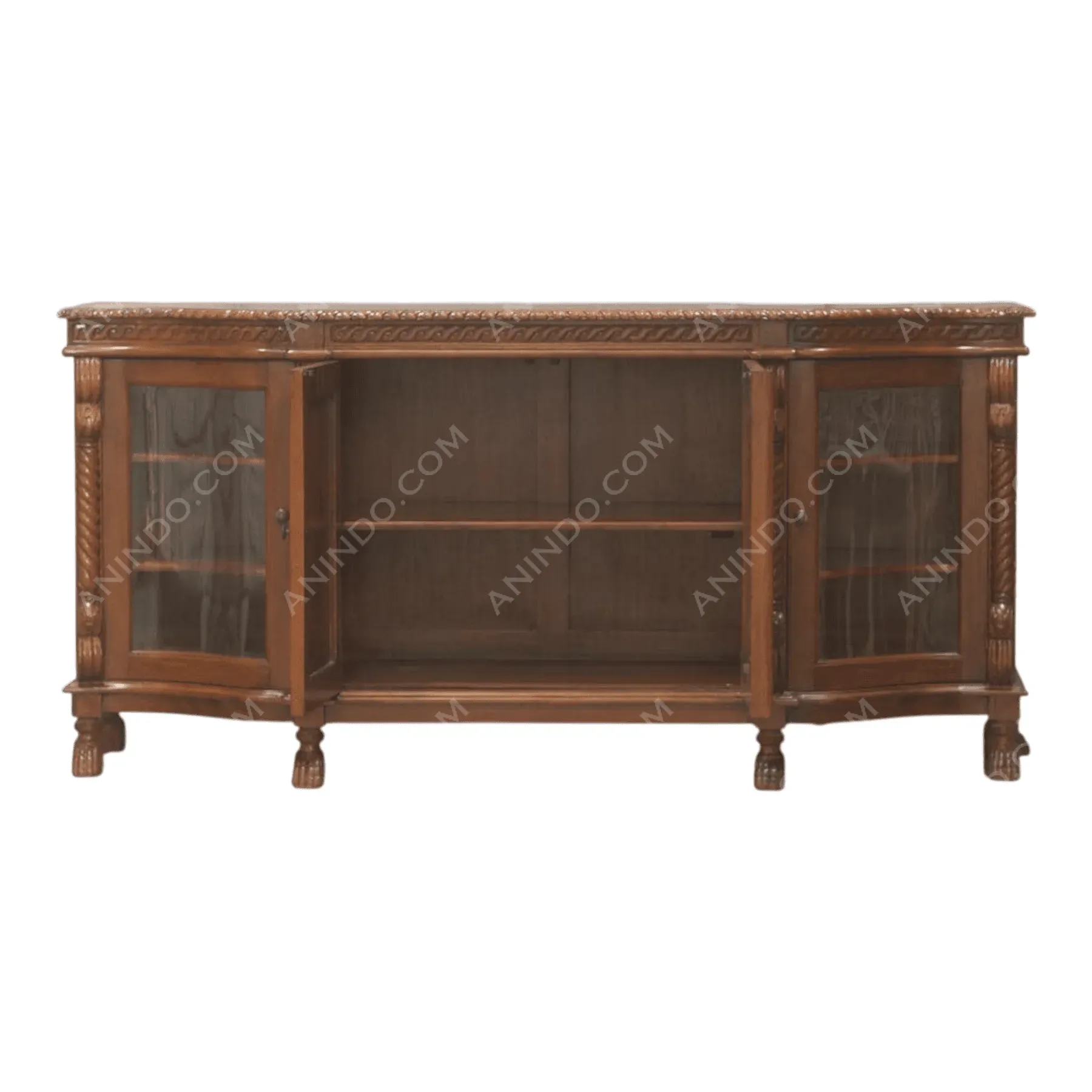 Vintage wooden sideboard with glass doors