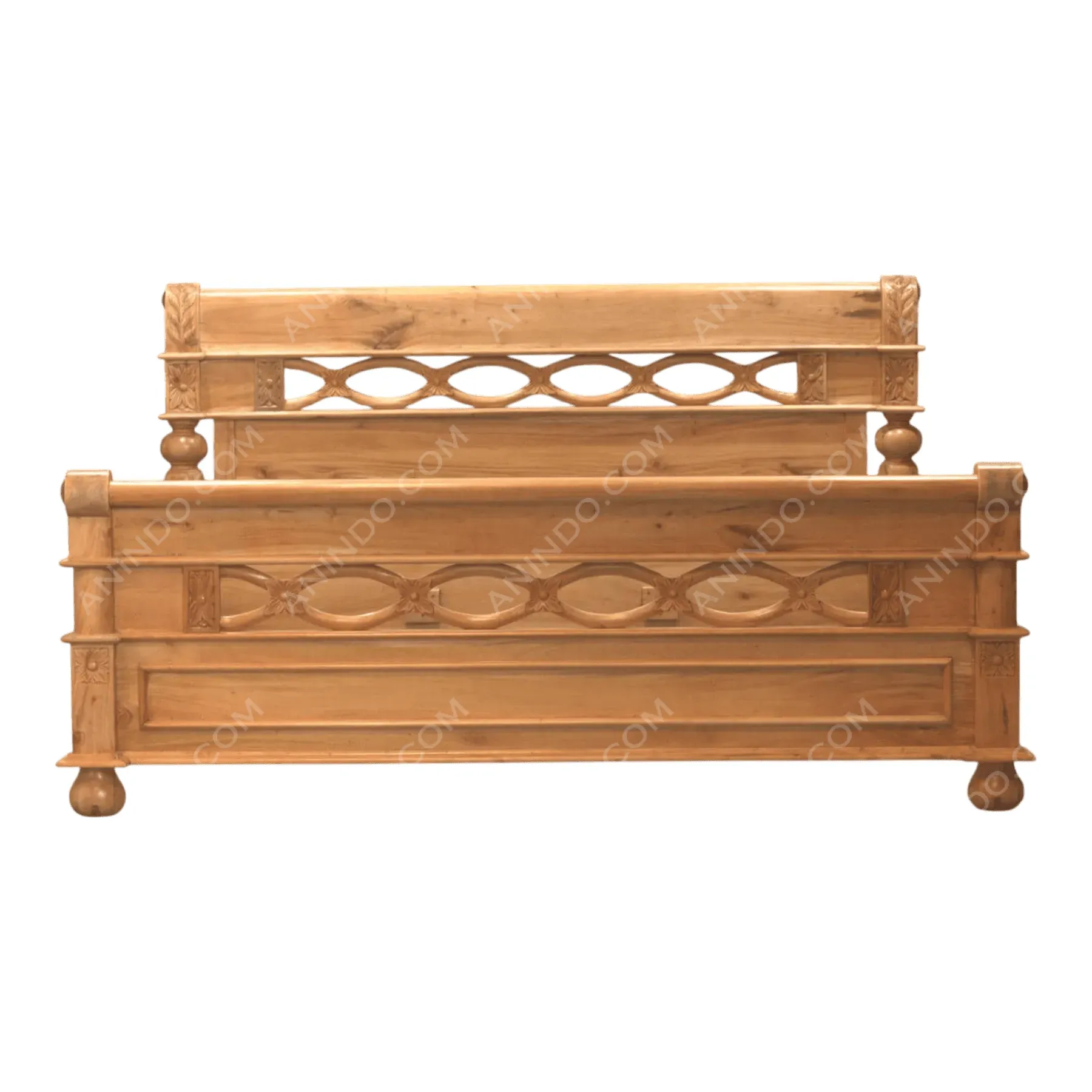 Wooden carved bed frame with decorative pattern