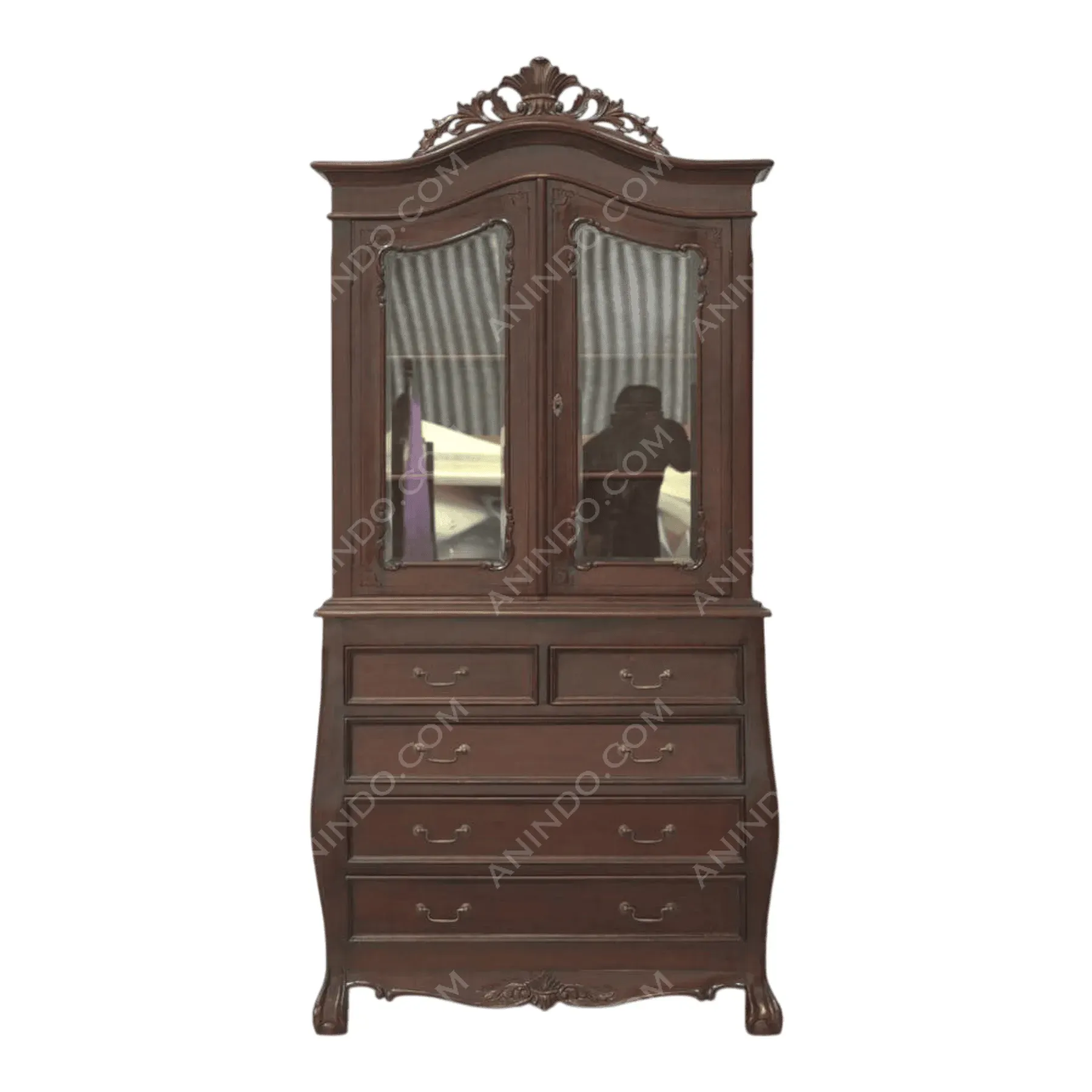 Antique wooden dresser with mirror and drawers