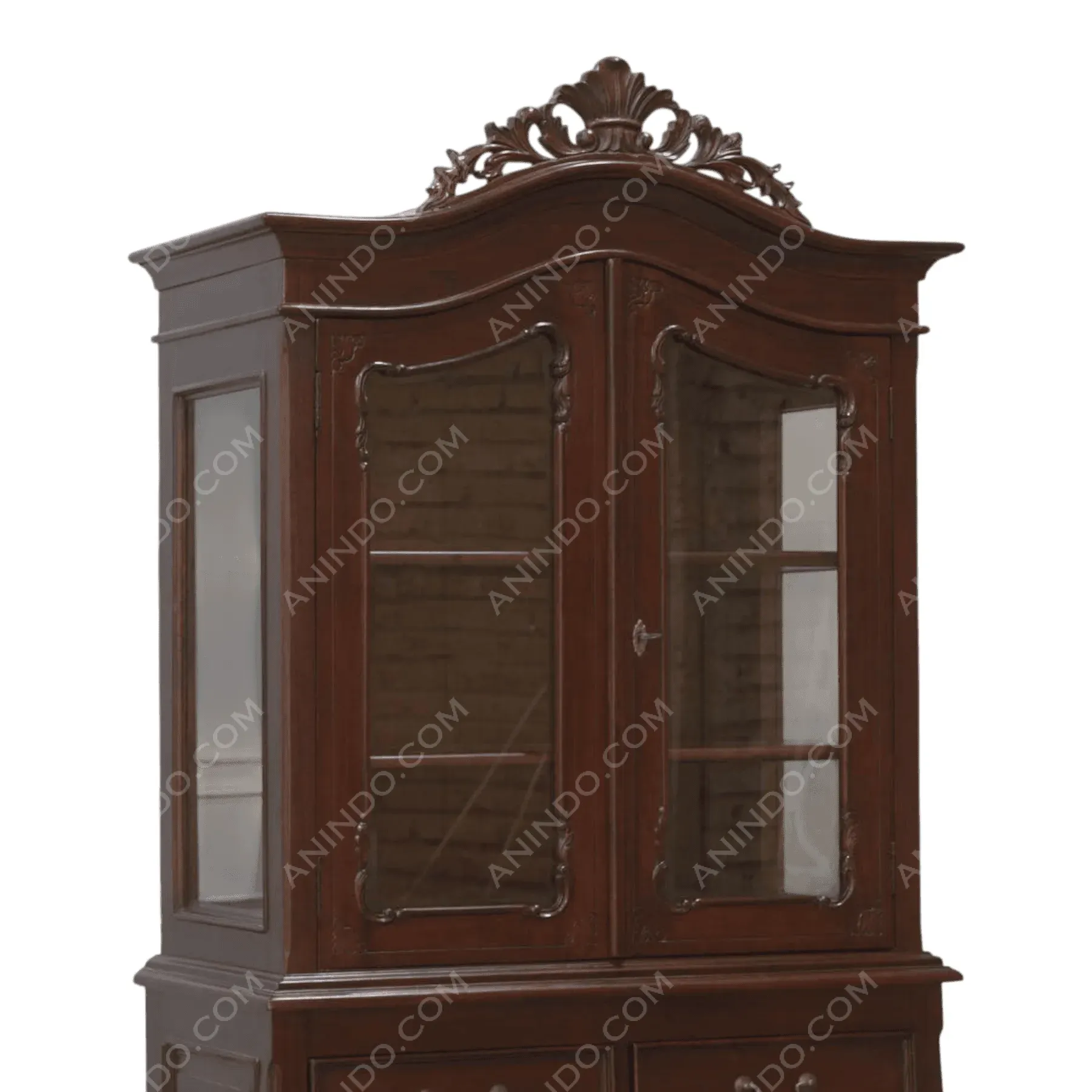 Elegant dark wood china cabinet with glass doors