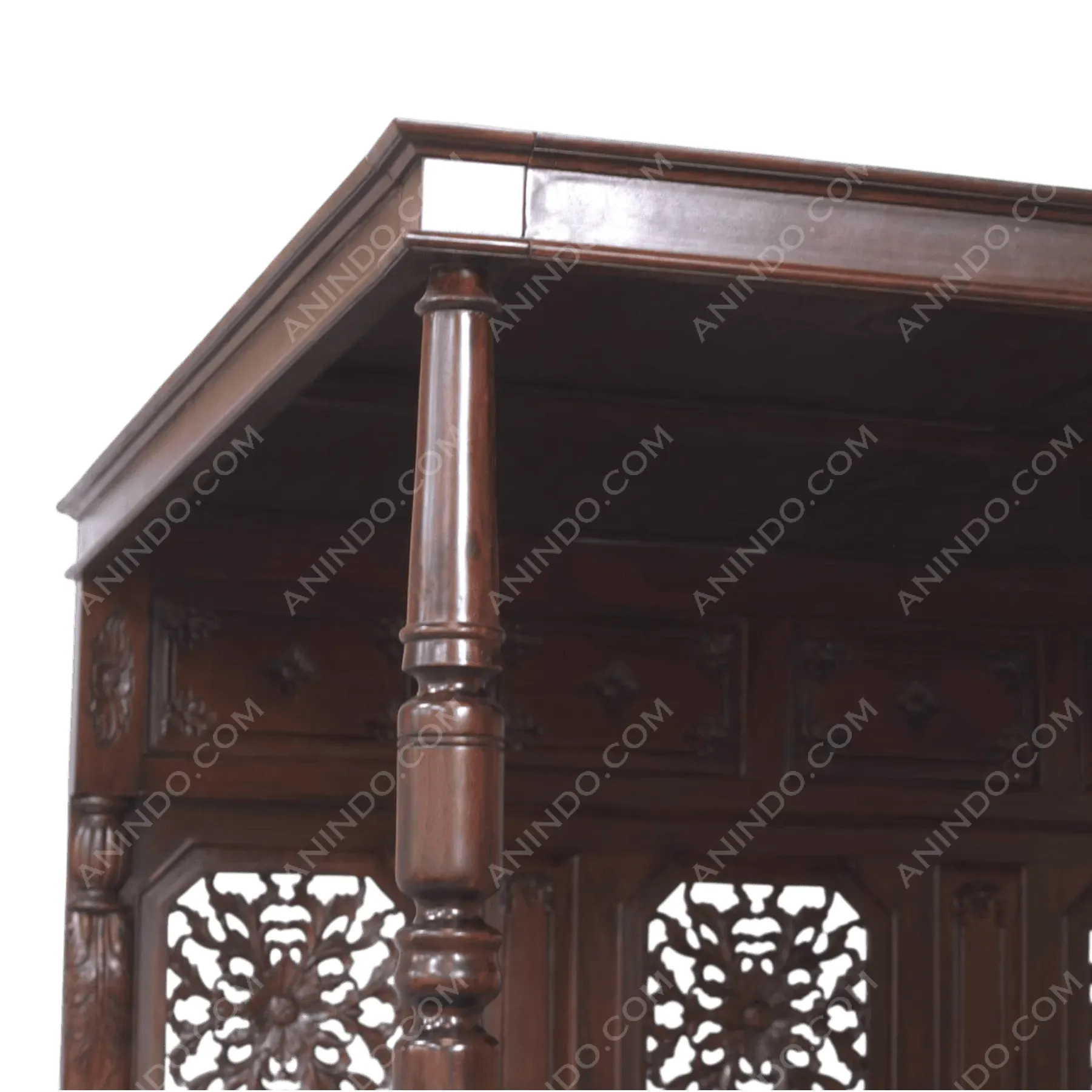 Carved wooden furniture with decorative floral panels